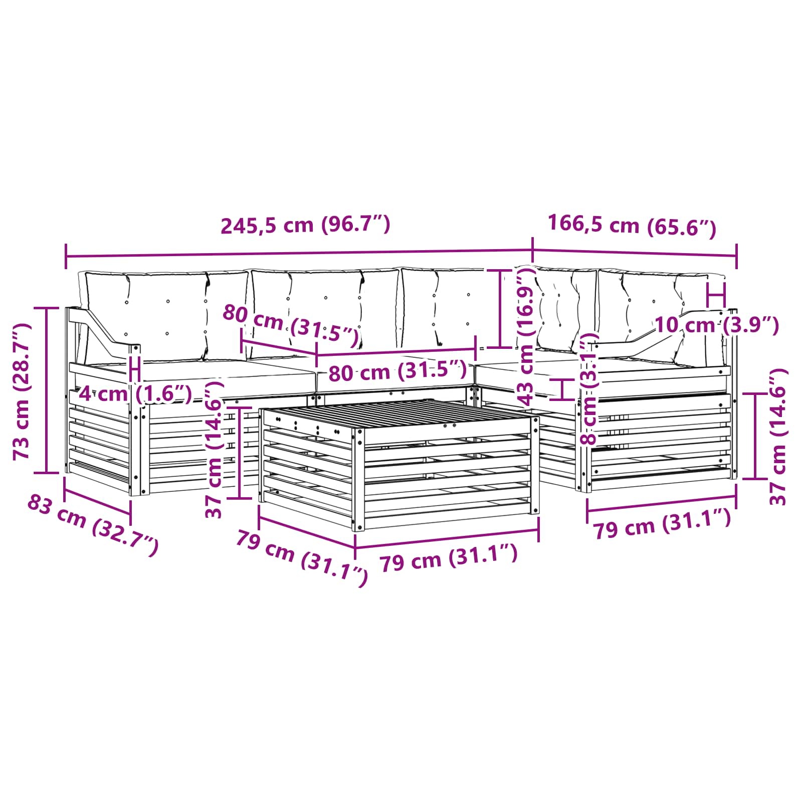 Set vanjskih sofa s jastukom 5 pcs Bijela i bež Poliester