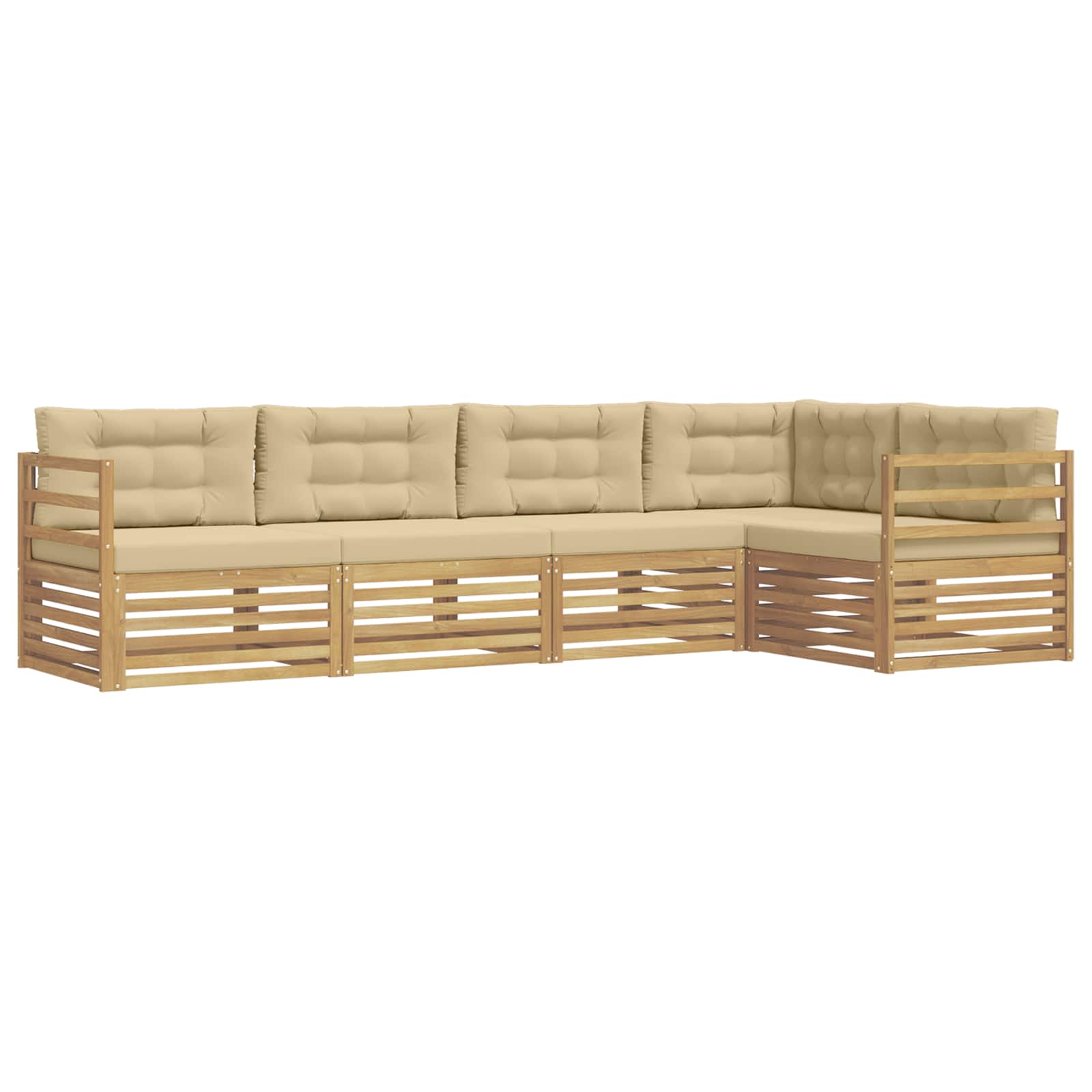 Set vanjskih sofa s jastukom 5 pcs Bijela i bež Poliester