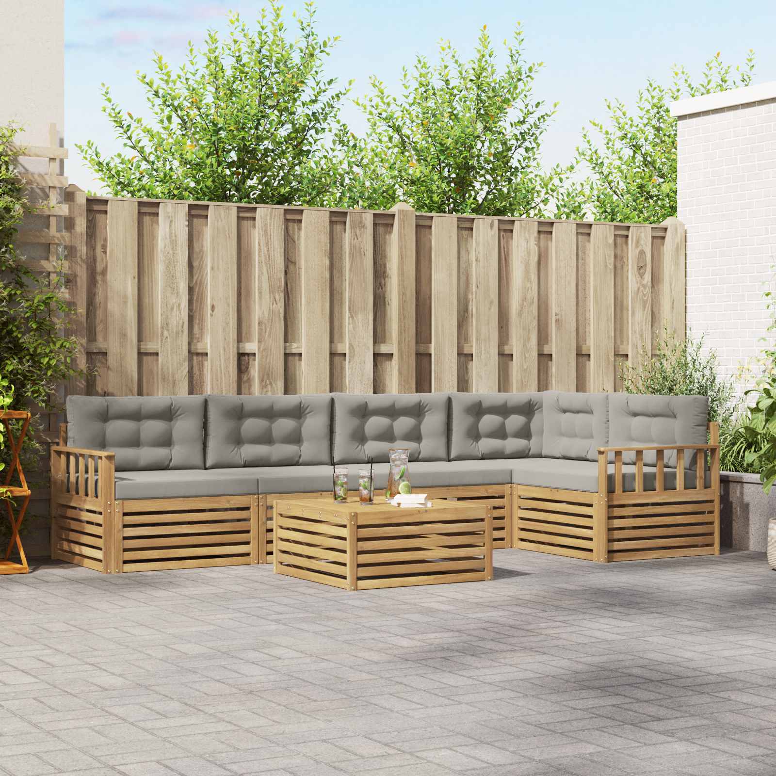 Set vanjskih sofa 6 pcs Bijela i svjetlosiva Poliester