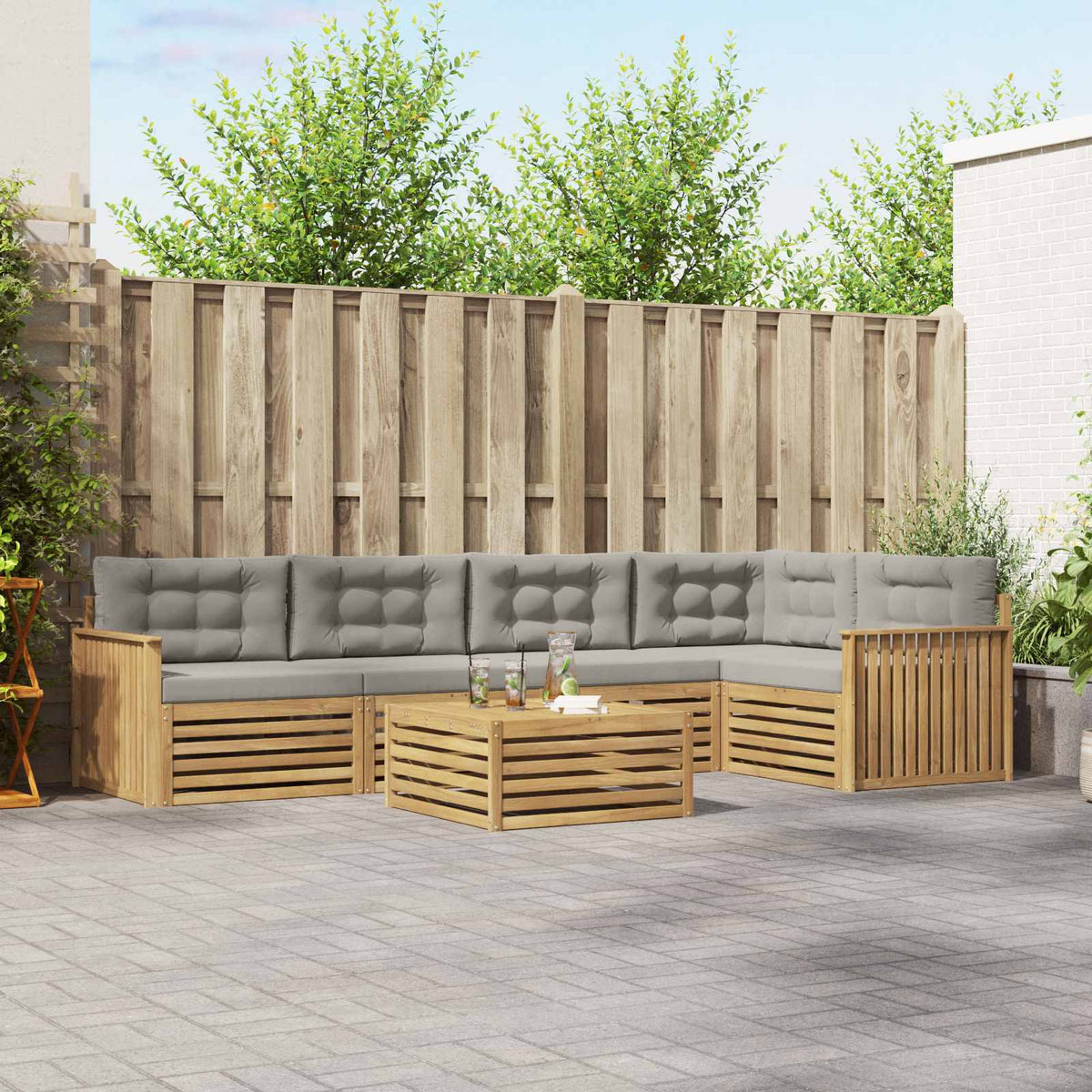 Set vanjskih sofa 6 kom. Bijela i svjetlosiva Poliester