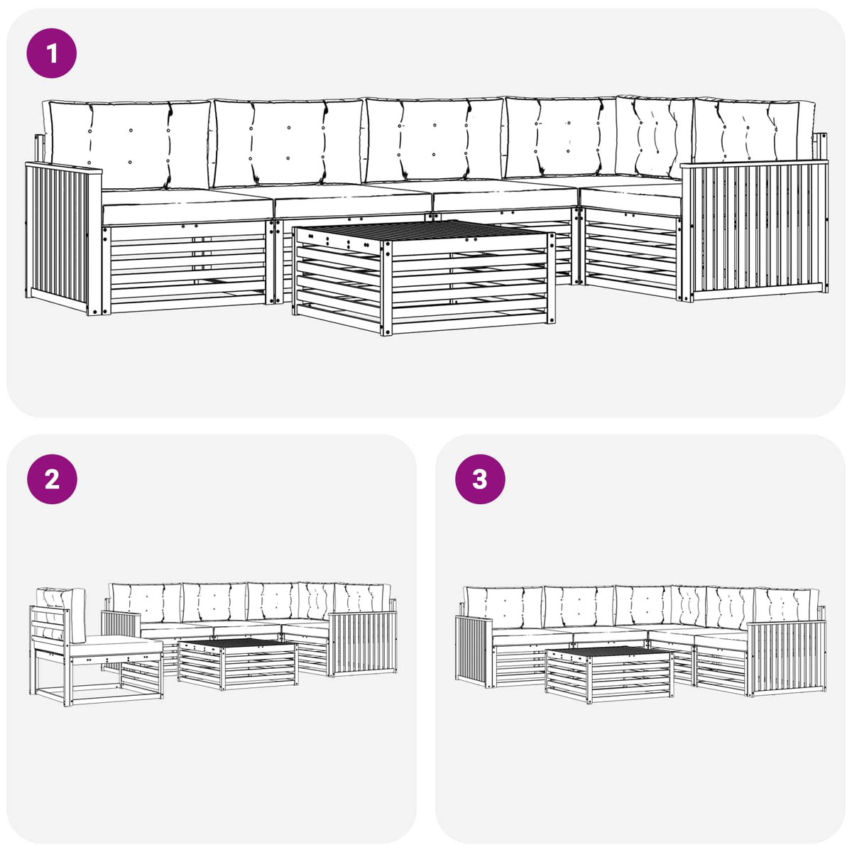 Set vanjskih sofa 6 kom. Bijela i svjetlosiva Poliester