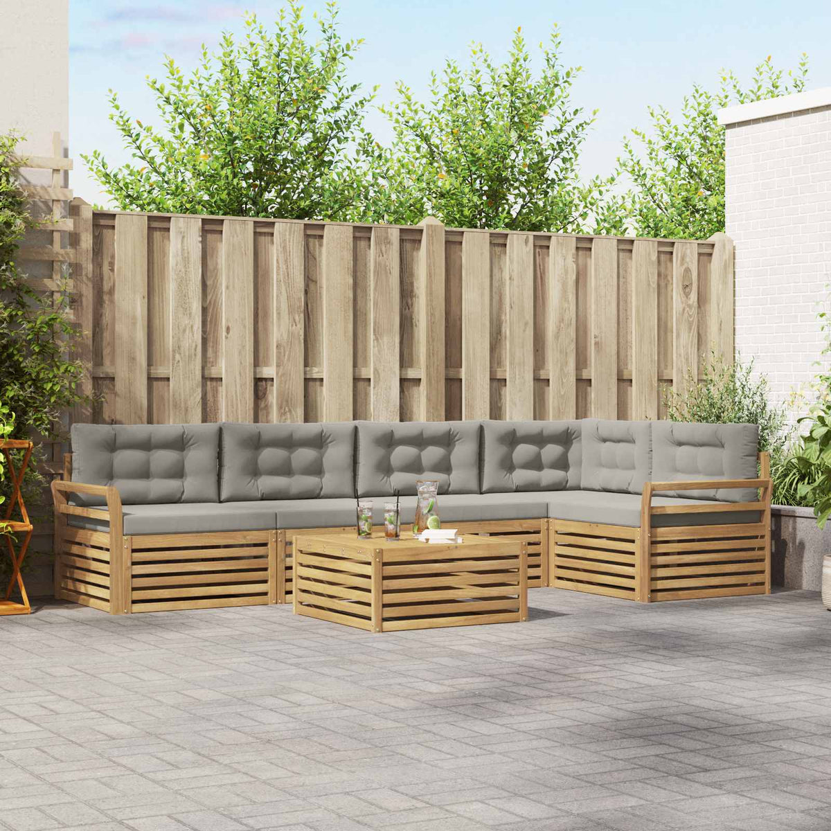 Set vanjskih sofa 6 kom. Bijela i svjetlosiva Poliester