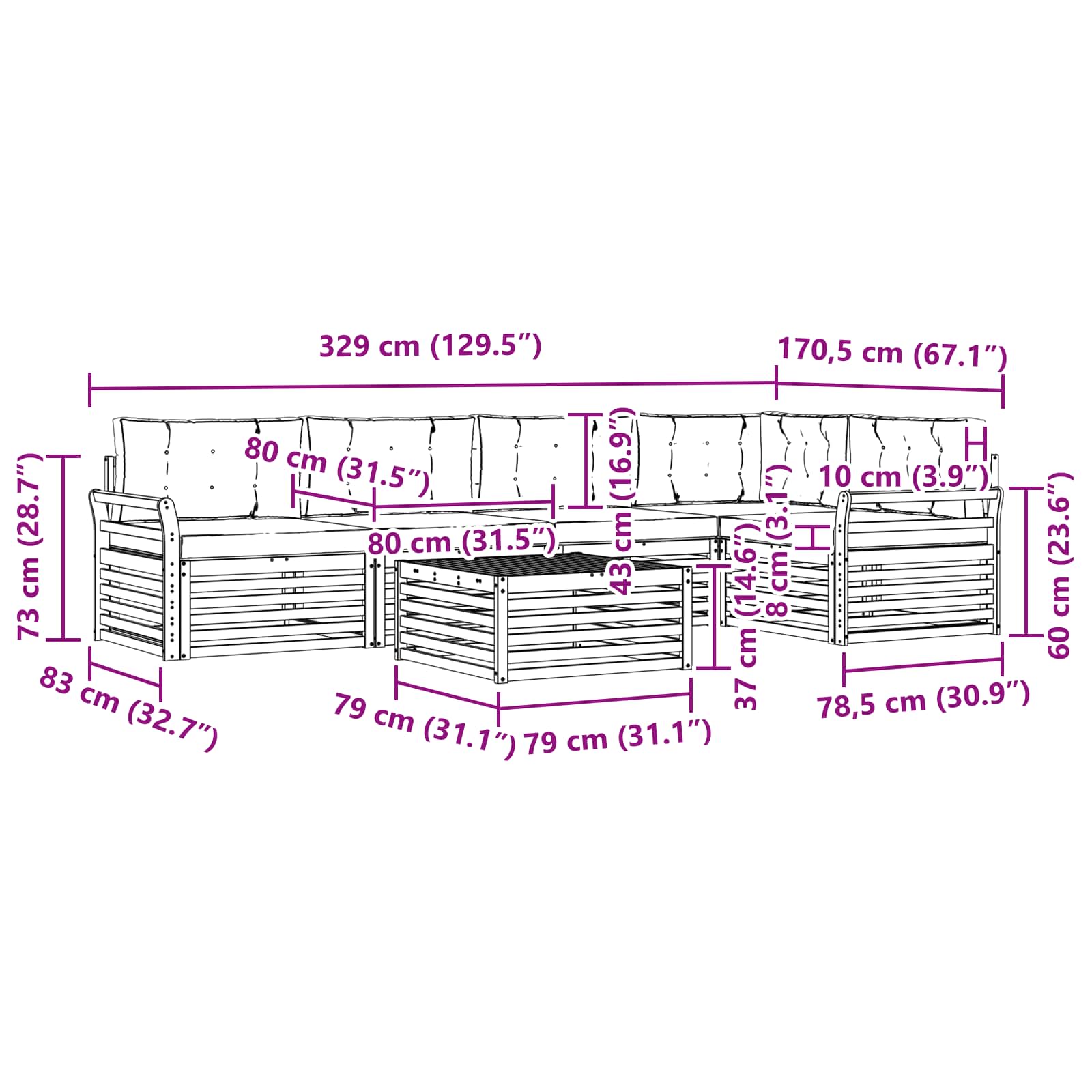 Set vanjskih sofa 6 kom. Bijela i antracit Poliester