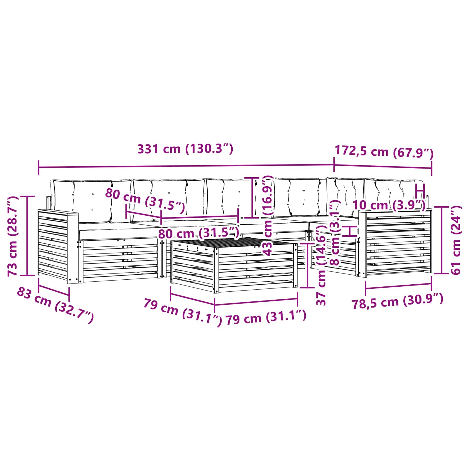 Set vanjskih sofa 6 kom. Bijela i antracit Poliester