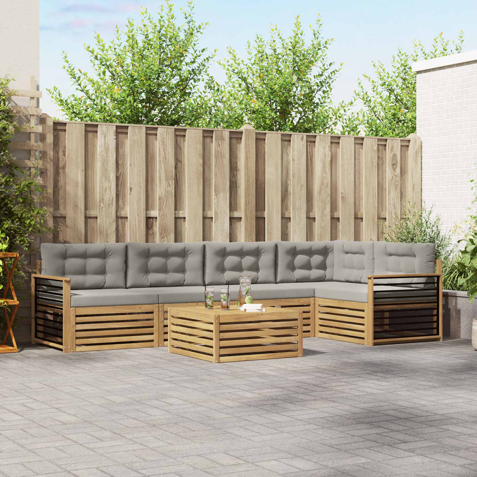 Set vanjskih sofa 6 pcs Bijela i svjetlosiva Poliester