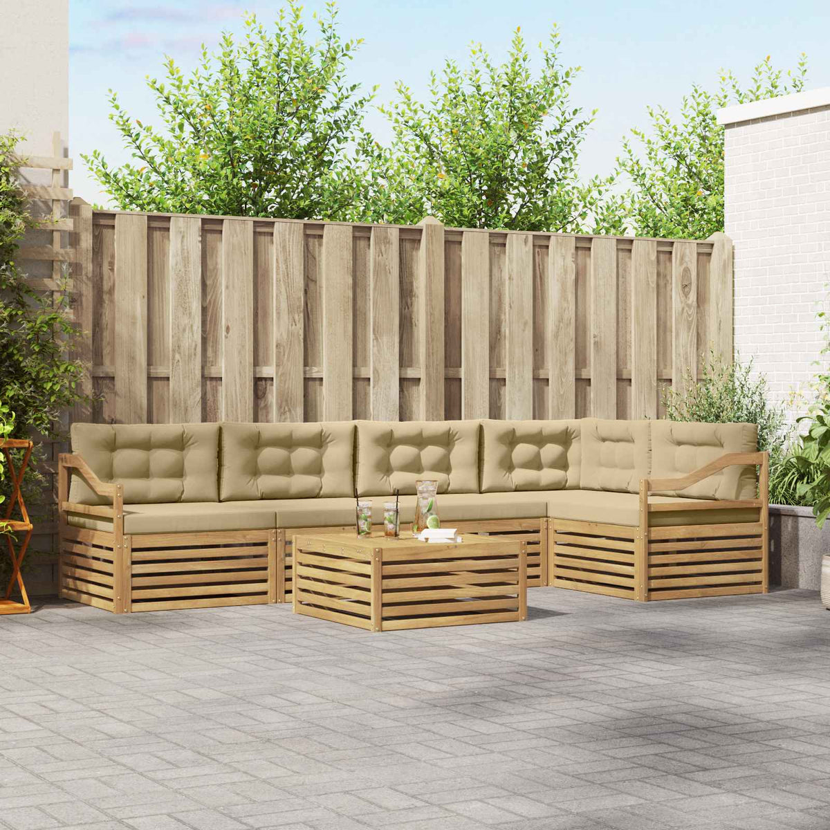 Set vanjskih sofa 6 kom. Bijela i bež Poliester