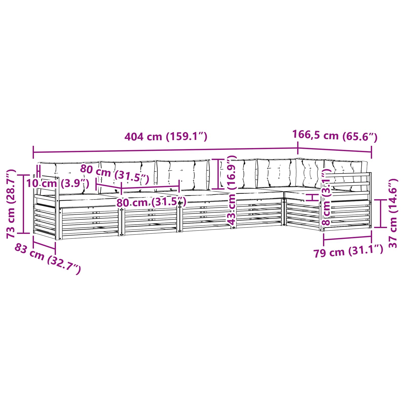 Set vanjskih sofa 6 pcs Bijela i krem 404 x 166,5 x 73 cm