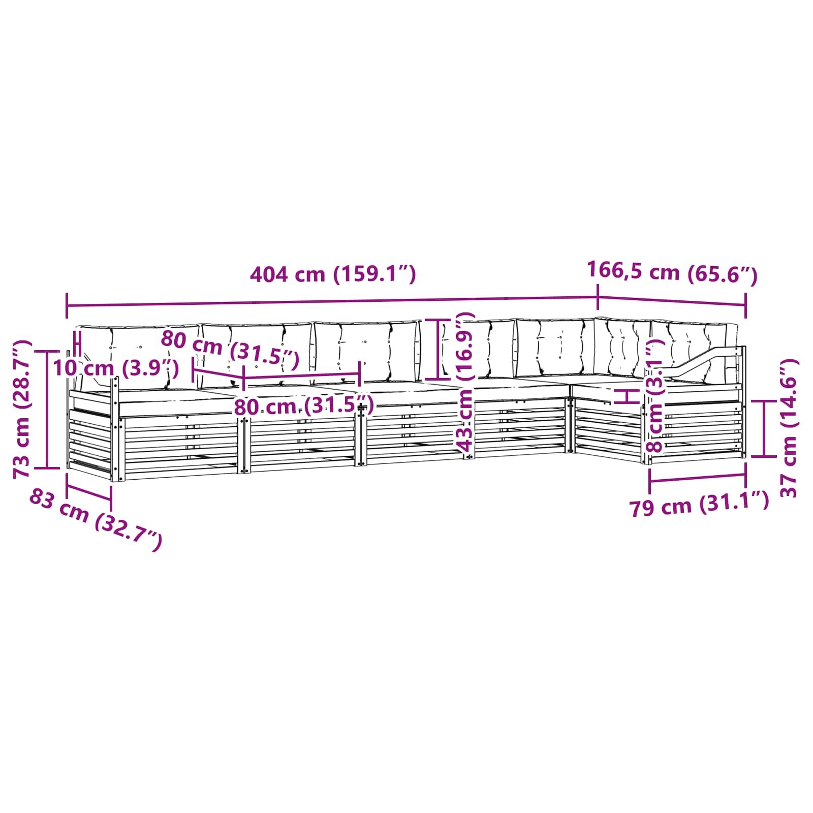 Set vanjskih sofa 6 pcs Bijela i bež 404 x 166,5 x 73 cm