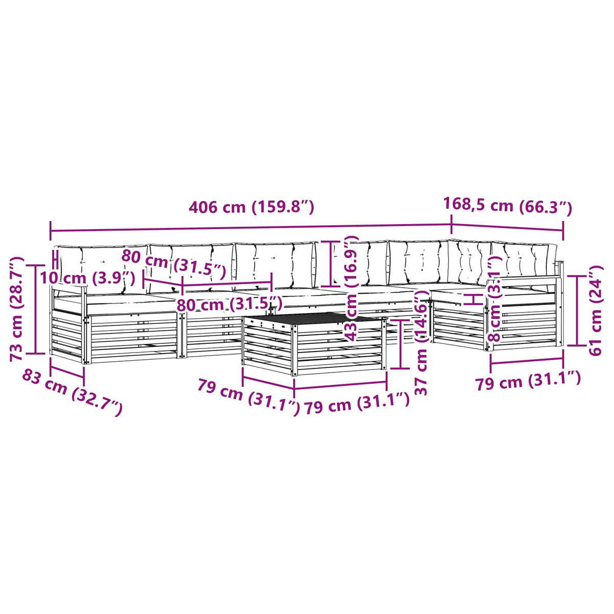 Set vanjskih sofa 7 kom. Bijela i antracit Smeđa 79 x 79 x 37 cm