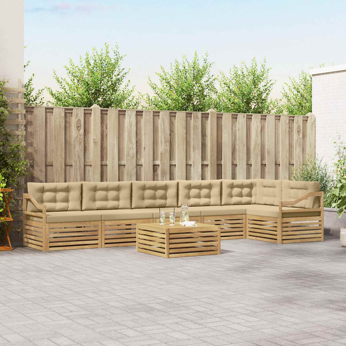 Set vanjskih sofa 7 kom. Bijela i bež Poliester