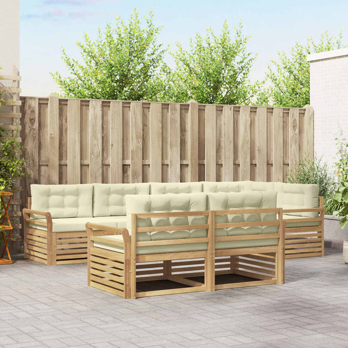 Set vanjskih sofa 7 kom. Bijela i krem Poliester Smeđa 329 x 170,5 x 73 cm