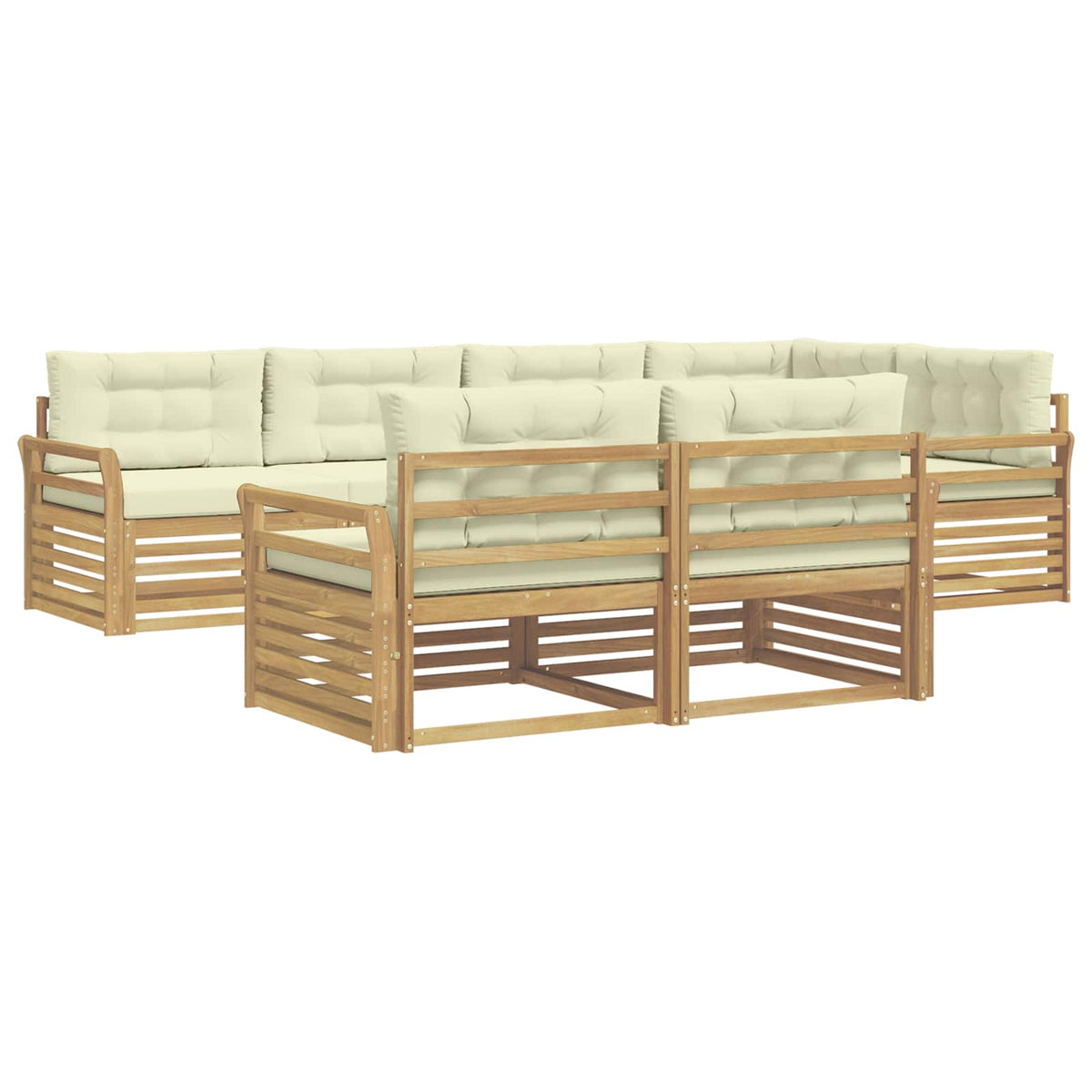 Set vanjskih sofa 7 kom. Bijela i krem Poliester Smeđa 329 x 170,5 x 73 cm
