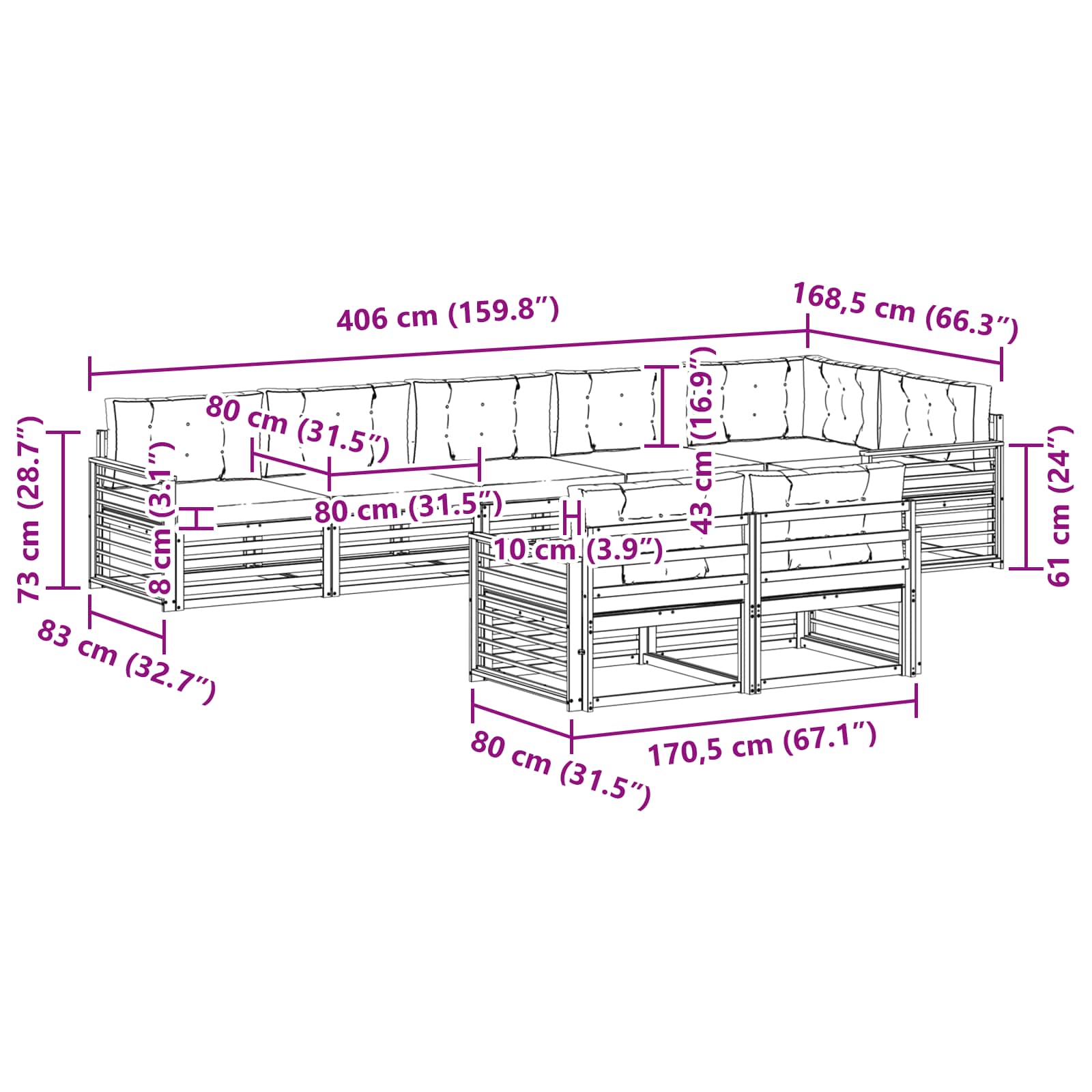 Set vanjskih sofa s jastukom 8 pcs Bijela i krem Poliester