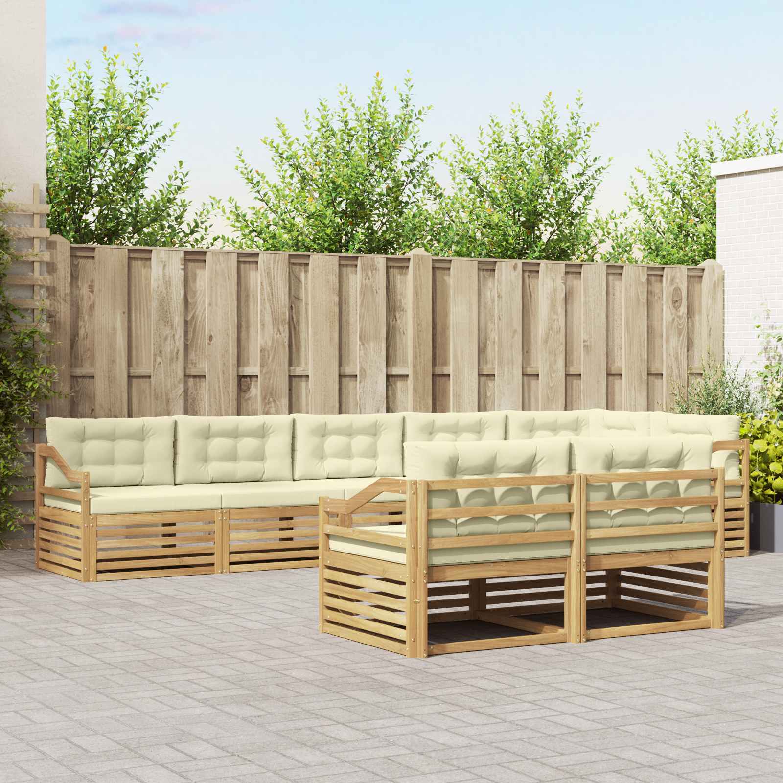 Set vanjskih sofa s jastukom 8 pcs Bijela i krem Poliester