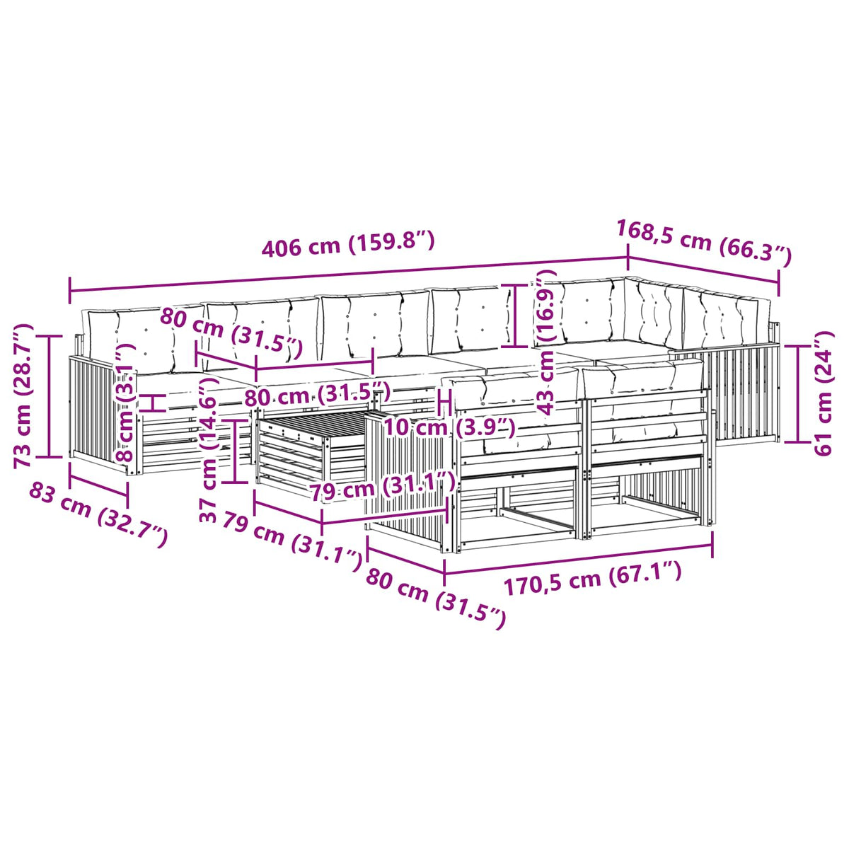 Set vanjskih sofa 9 kom. Bijela i antracit Poliester Smeđa 79 x 79 x 37 cm
