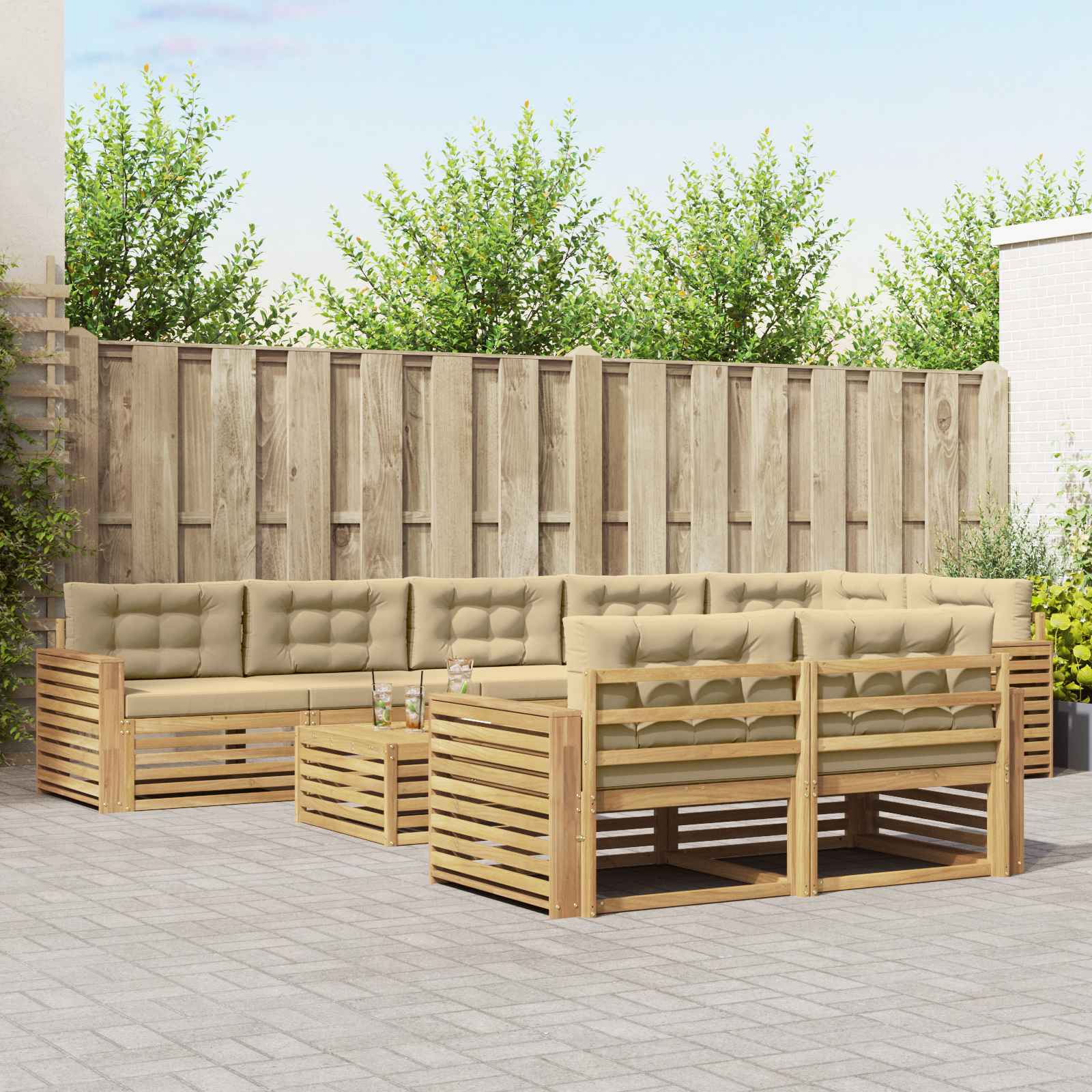 Set vanjskih sofa 9 kom. Bijela i bež Poliester