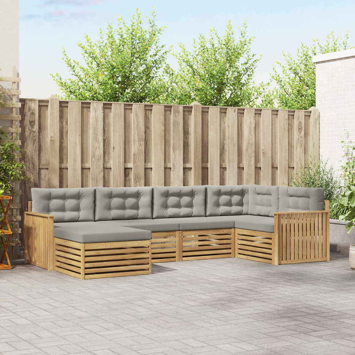 Set vanjskih sofa 6 kom. Bijela i svjetlosiva Poliester