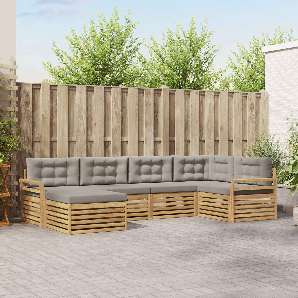Set vanjskih sofa 6 kom. Bijela i svjetlosiva Poliester