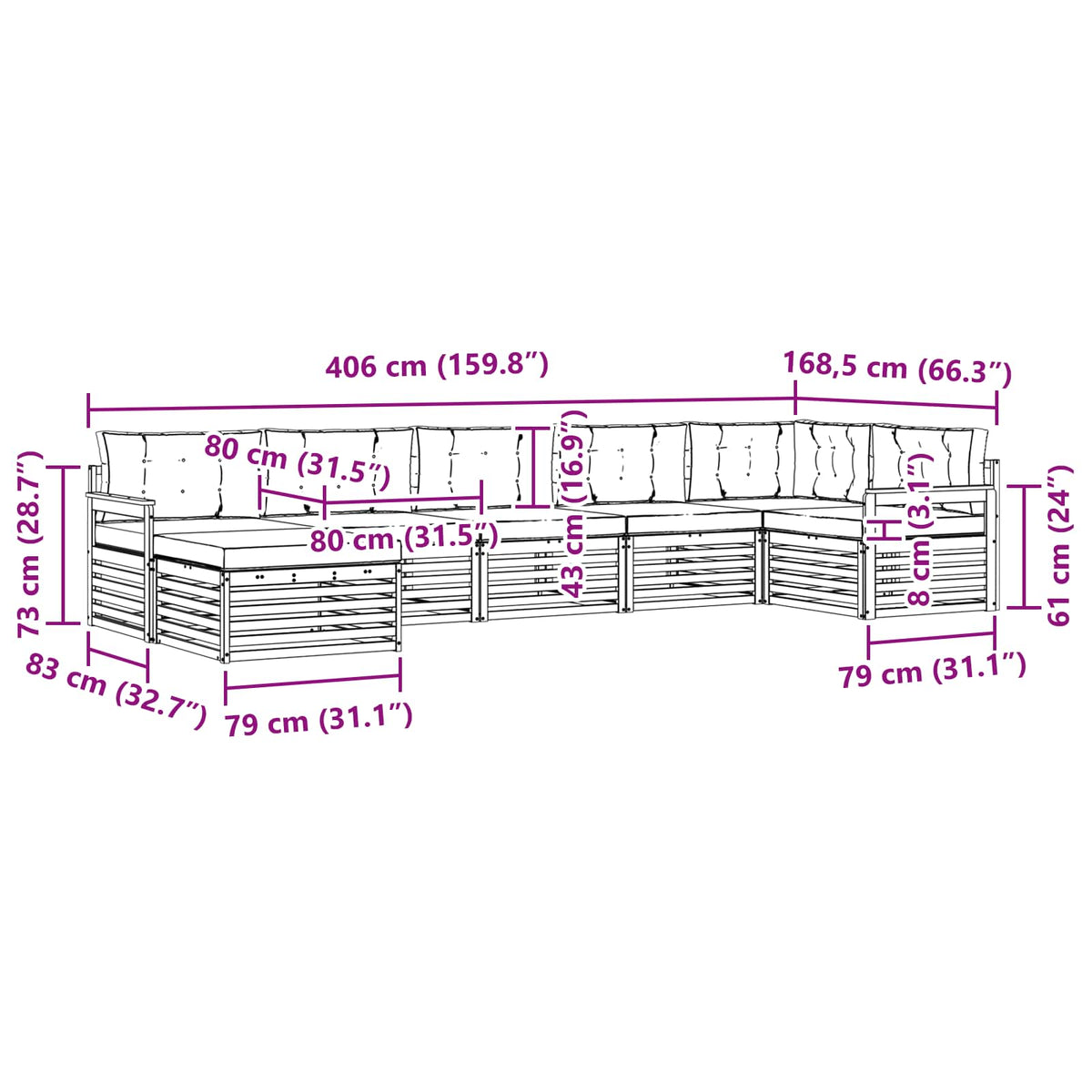 Set vanjskih sofa 7 kom. Bijela i antracit Smeđa 406 x 168,5 x 73 cm