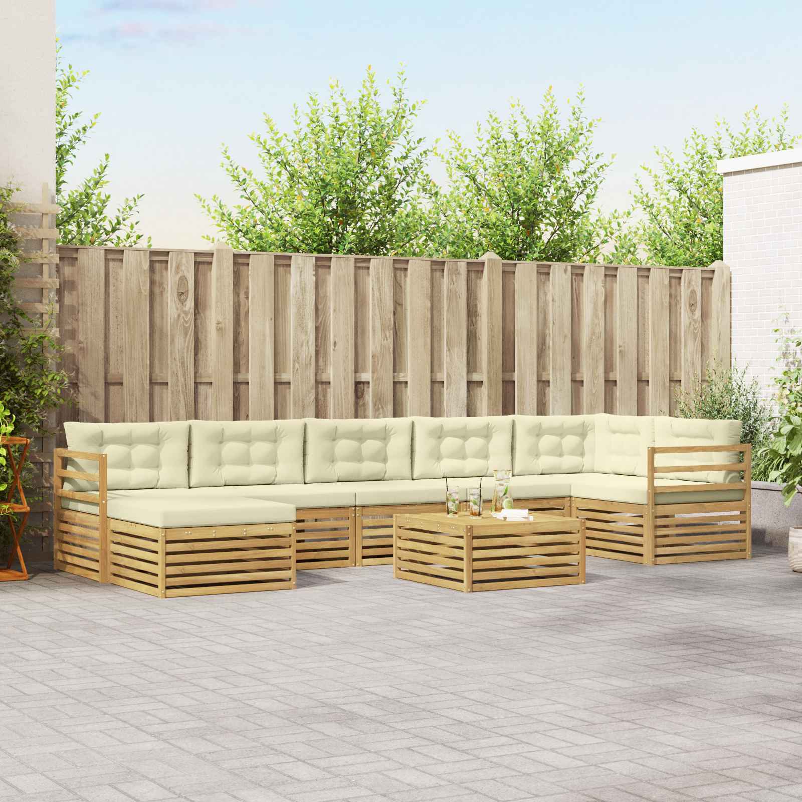 Set vanjskih sofa s jastukom 8 pcs Bijela i krem Poliester