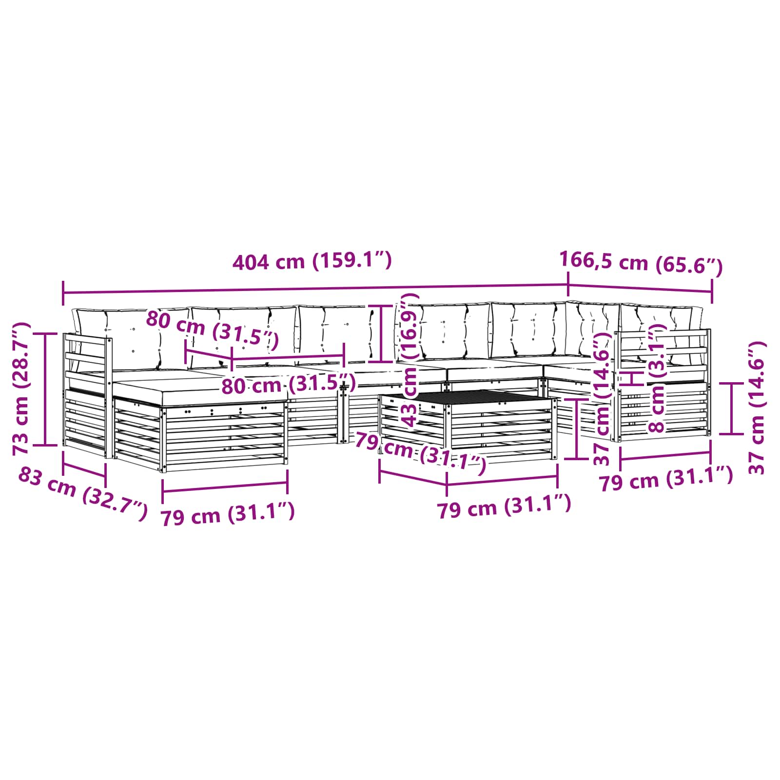 Set vanjskih sofa s jastukom 8 pcs Bijela i krem Poliester