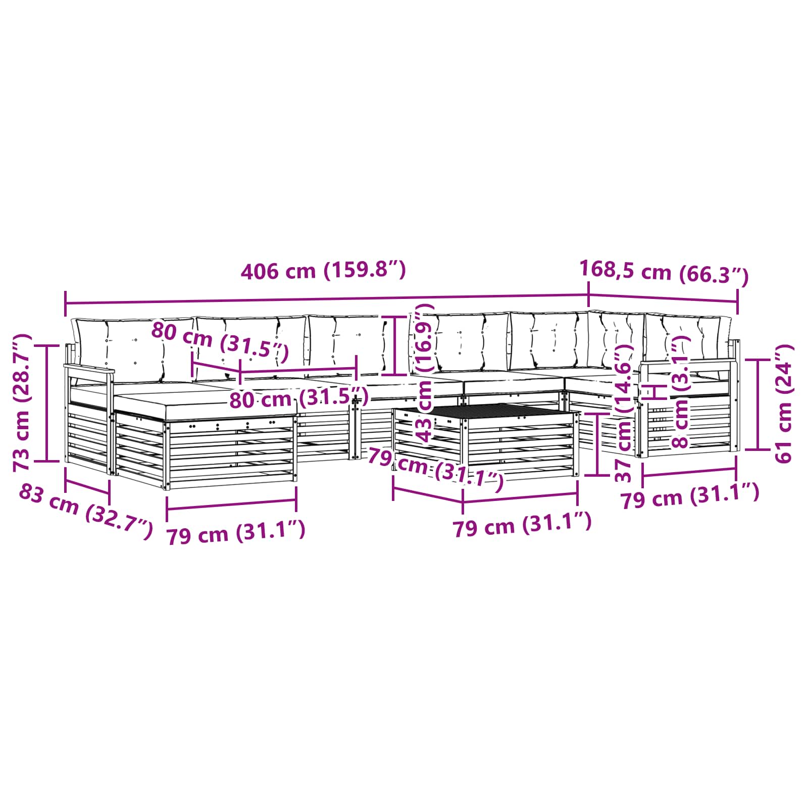 Set vanjskih sofa s jastukom 8 pcs Bijela i antracit