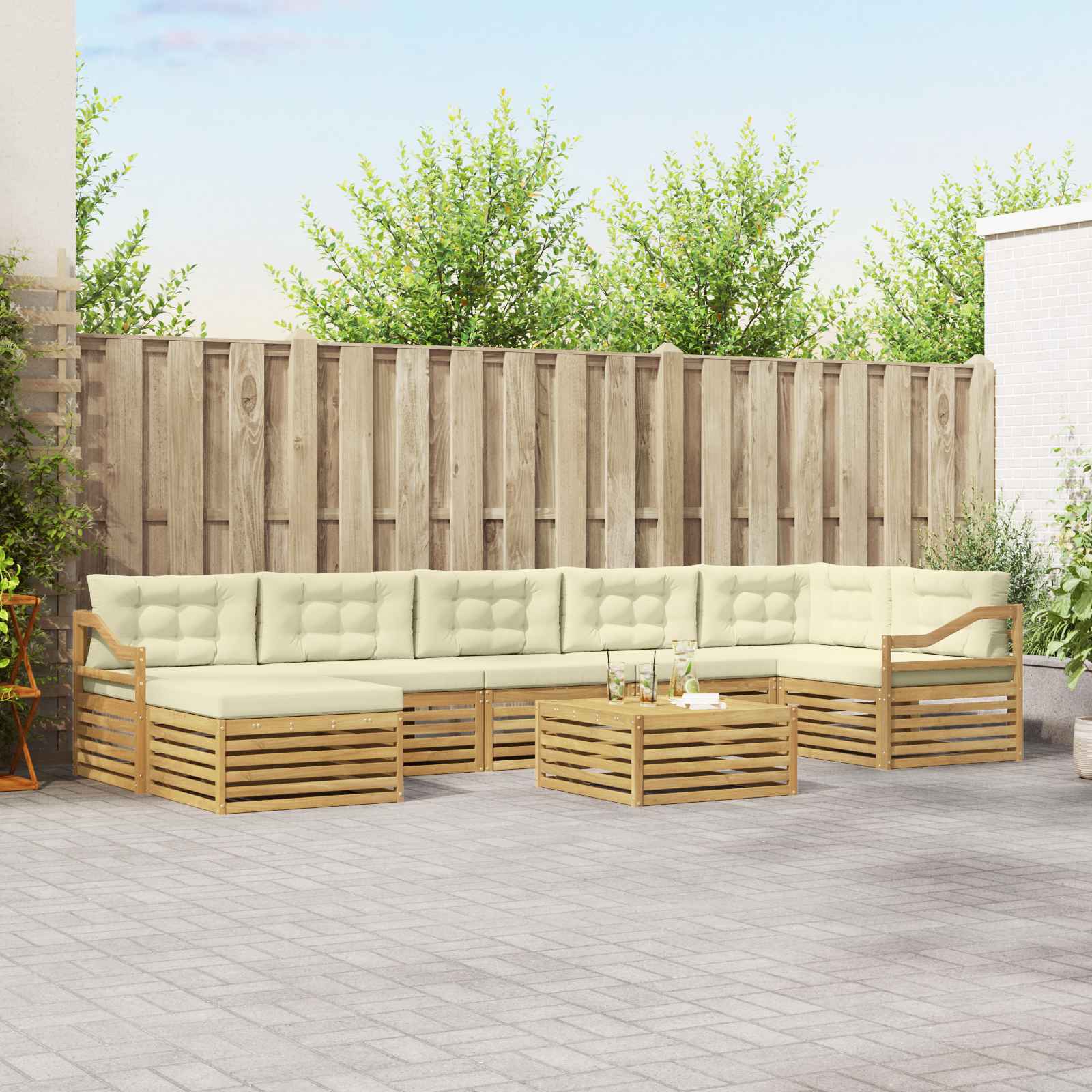 Set vanjskih sofa s jastukom 8 pcs Bijela i krem Poliester