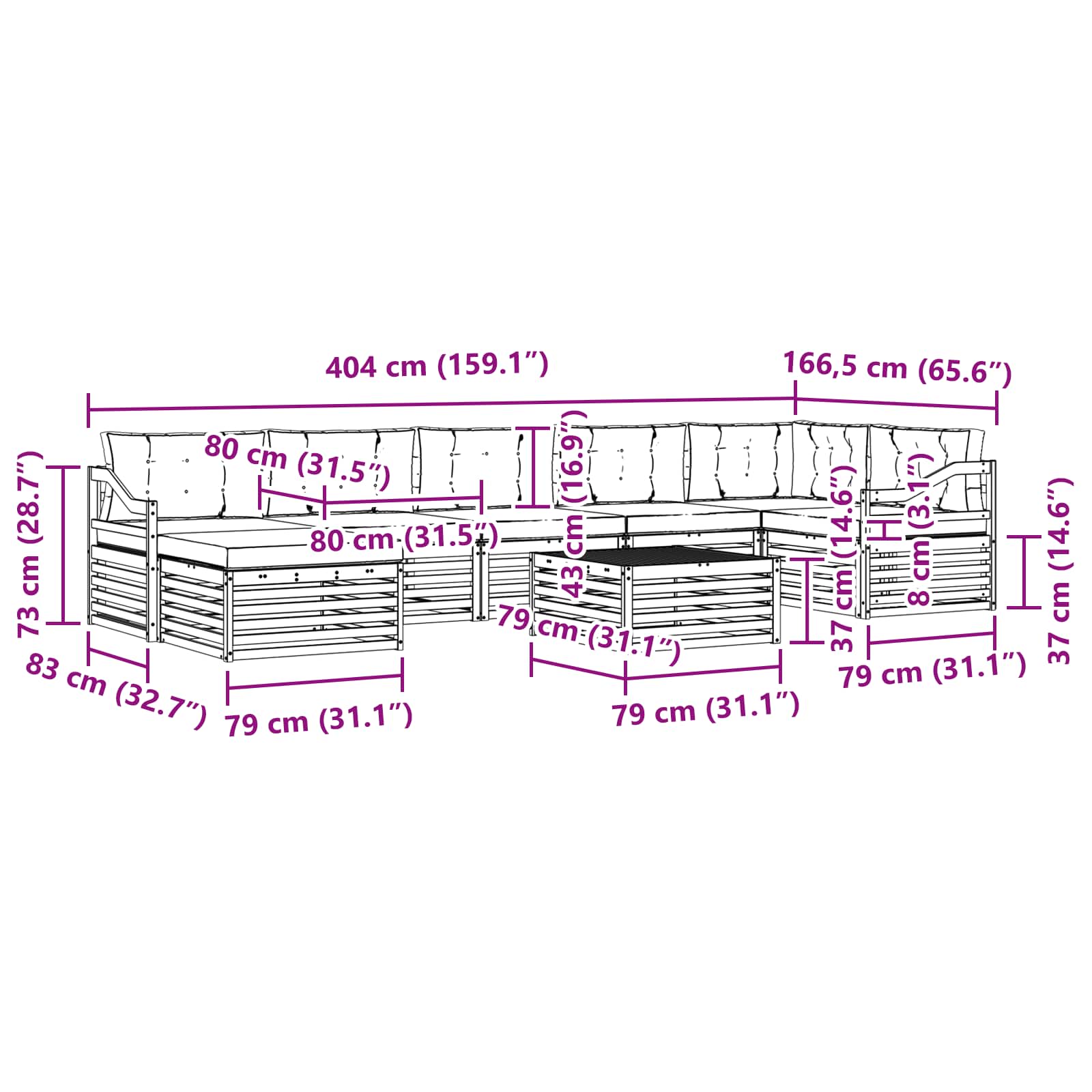Set vanjskih sofa s jastukom 8 pcs Bijela i krem Poliester