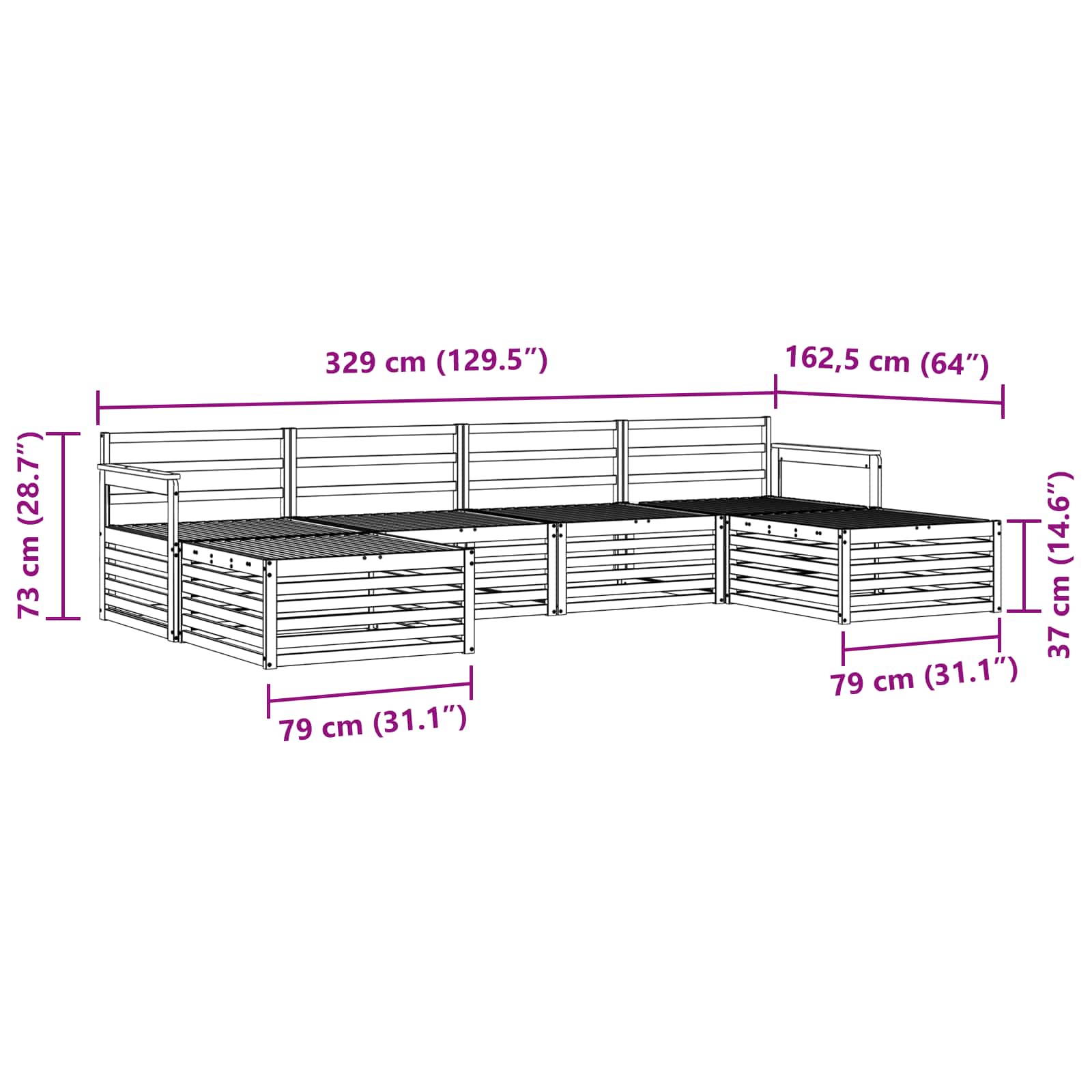Setovi sofa 6 pcs Bijela Čvrsto drvo akacije