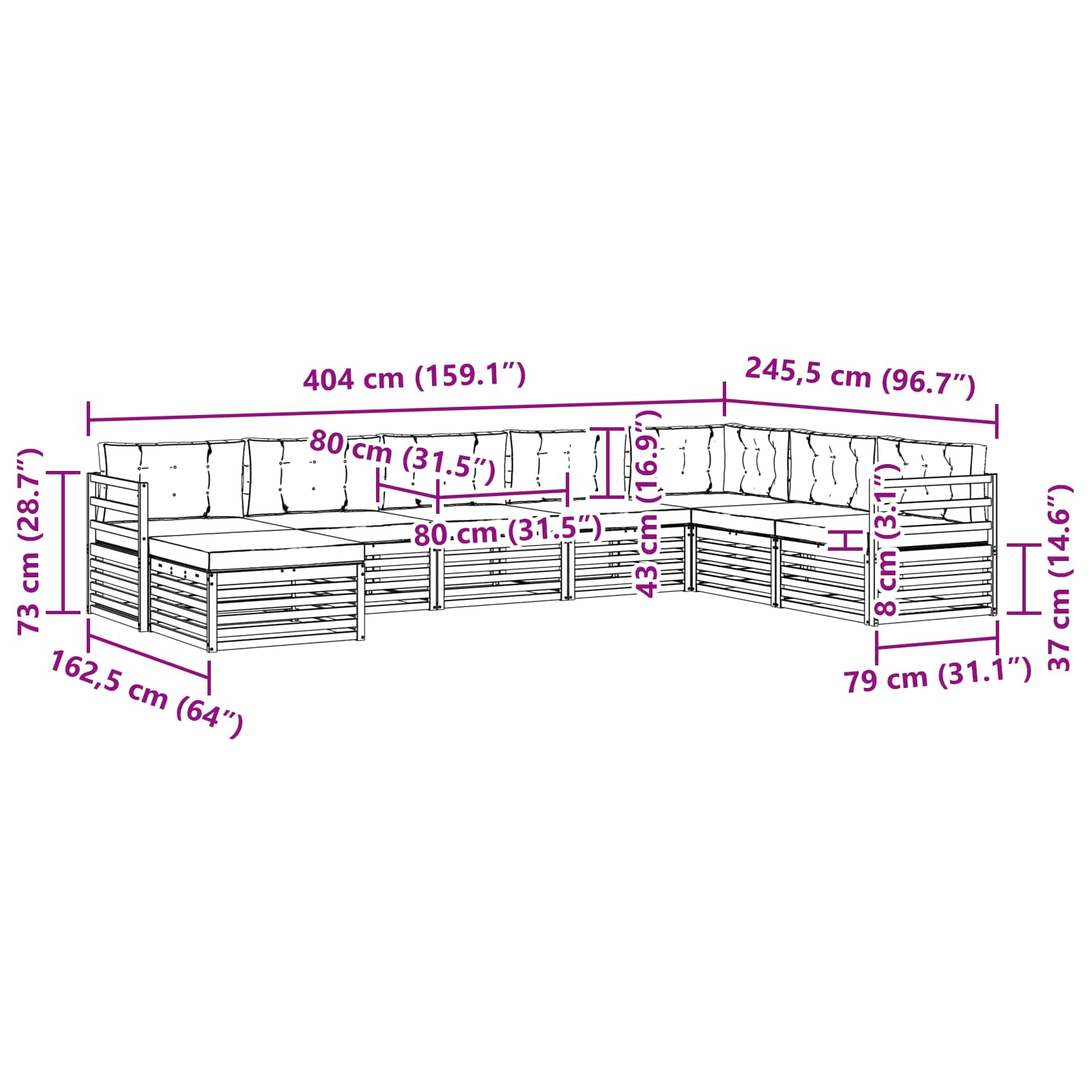 Set vanjskih sofa s jastukom 8 pcs Bijela i antracit Poliester