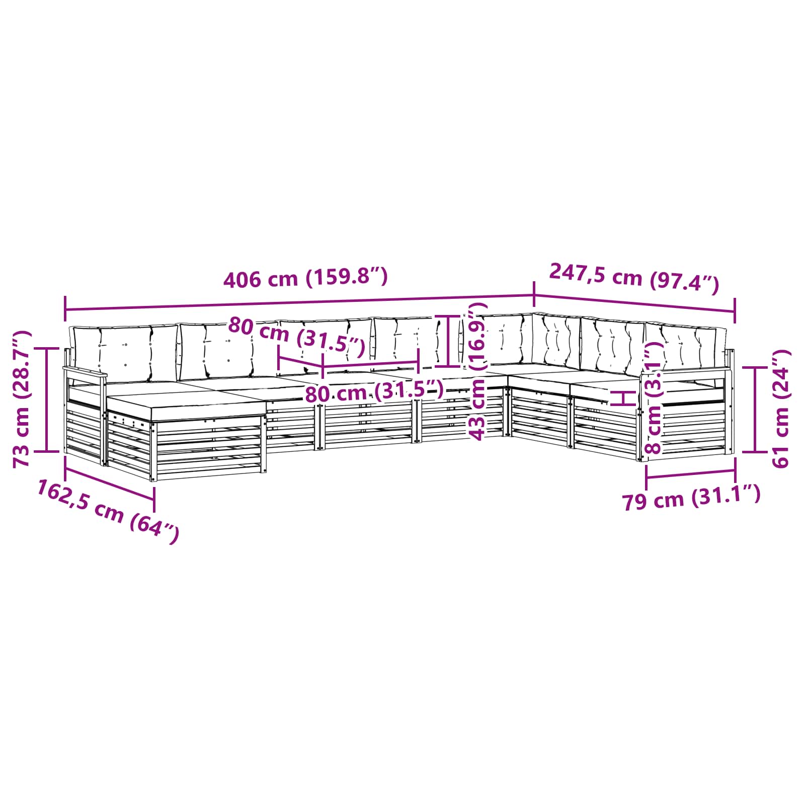 Set vanjskih sofa s jastukom 8 pcs Bijela i antracit