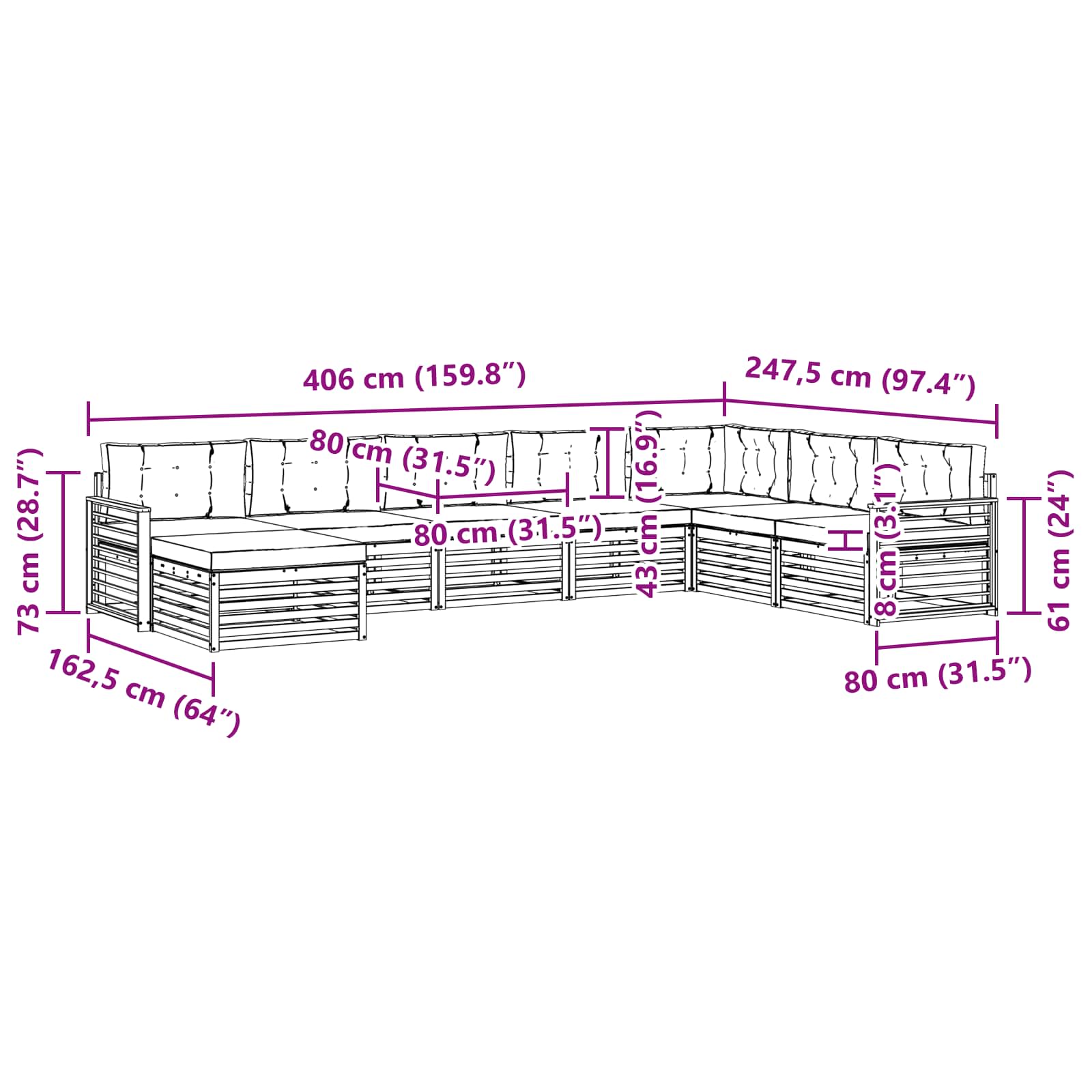 Set vanjskih sofa s jastukom 8 pcs Bijela i antracit