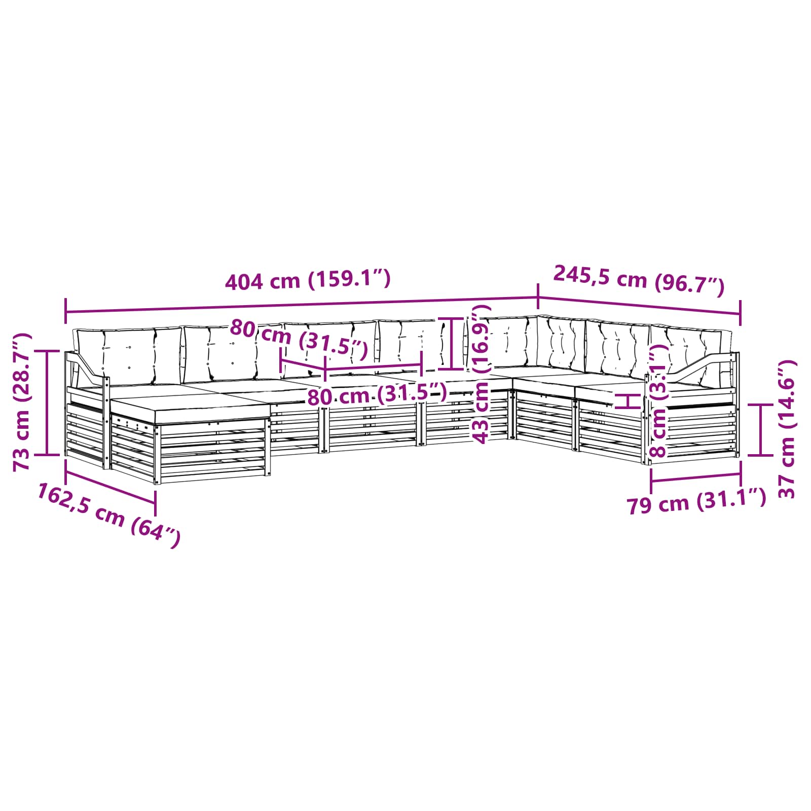 Set vanjskih sofa s jastukom 8 pcs Bijela i antracit Poliester
