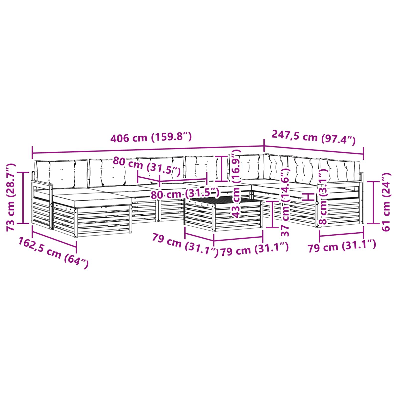 Set vanjskih sofa 9 pcs Bijela i antracit Čvrsto drvo akacije