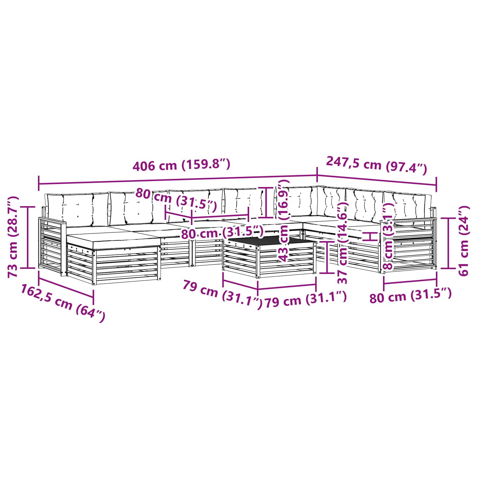 Set vanjskih sofa 9 pcs Bijela i antracit Čvrsto drvo akacije