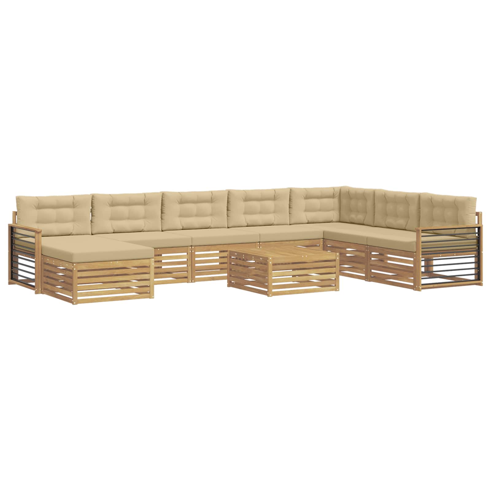 Set vanjskih sofa 9 pcs Bijela i bež Čvrsto drvo akacije