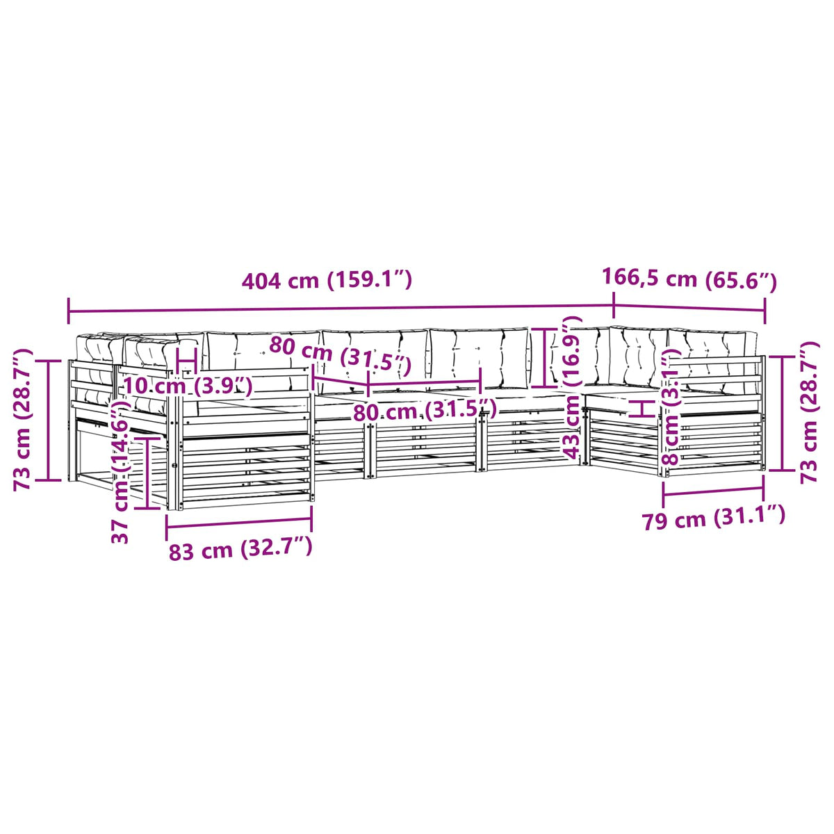 Set vanjskih sofa 7 kom. Bijela i krem Poliester 404 x 166,5 x 73cm