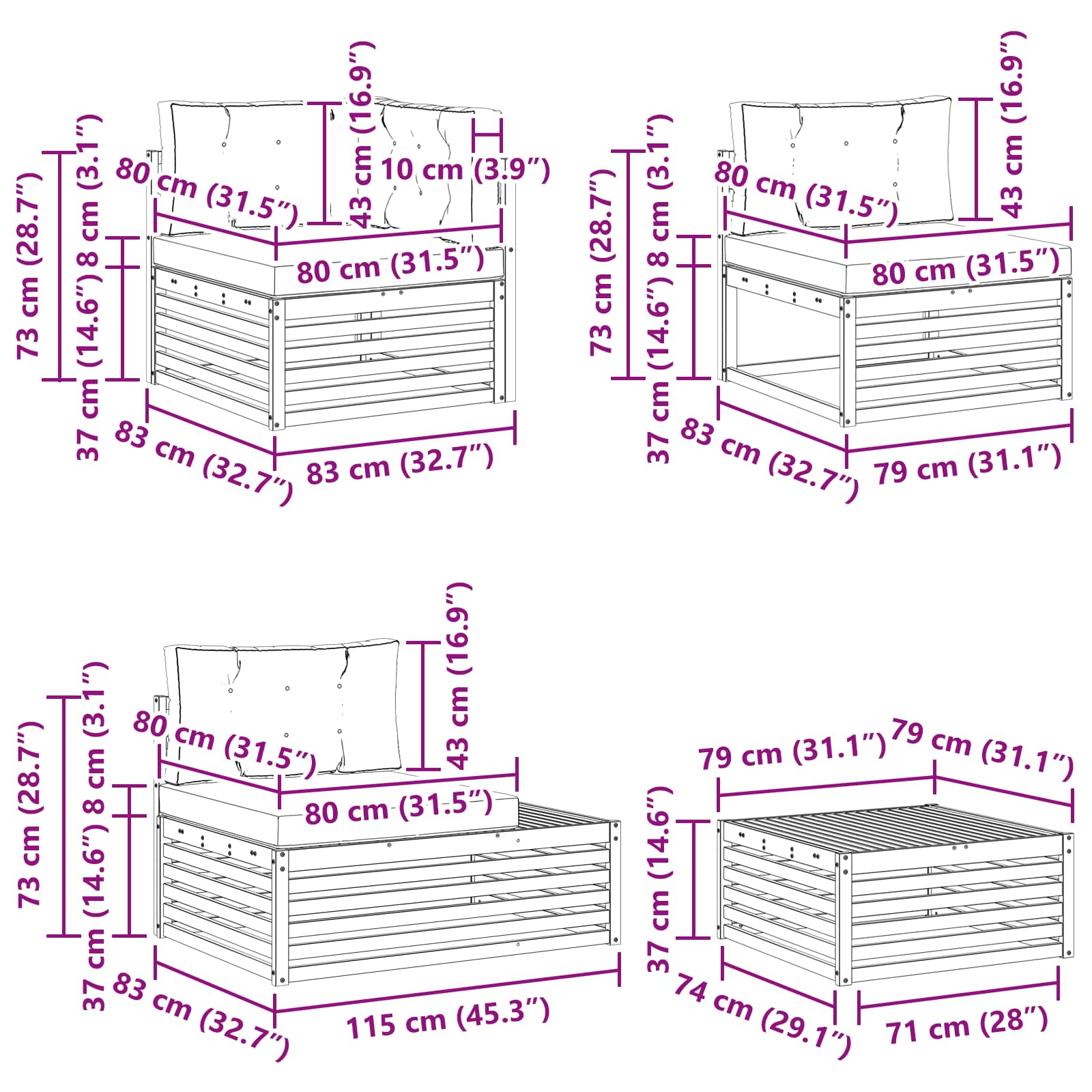 8 pcs Set vanjskih sofa Poliester Bijela