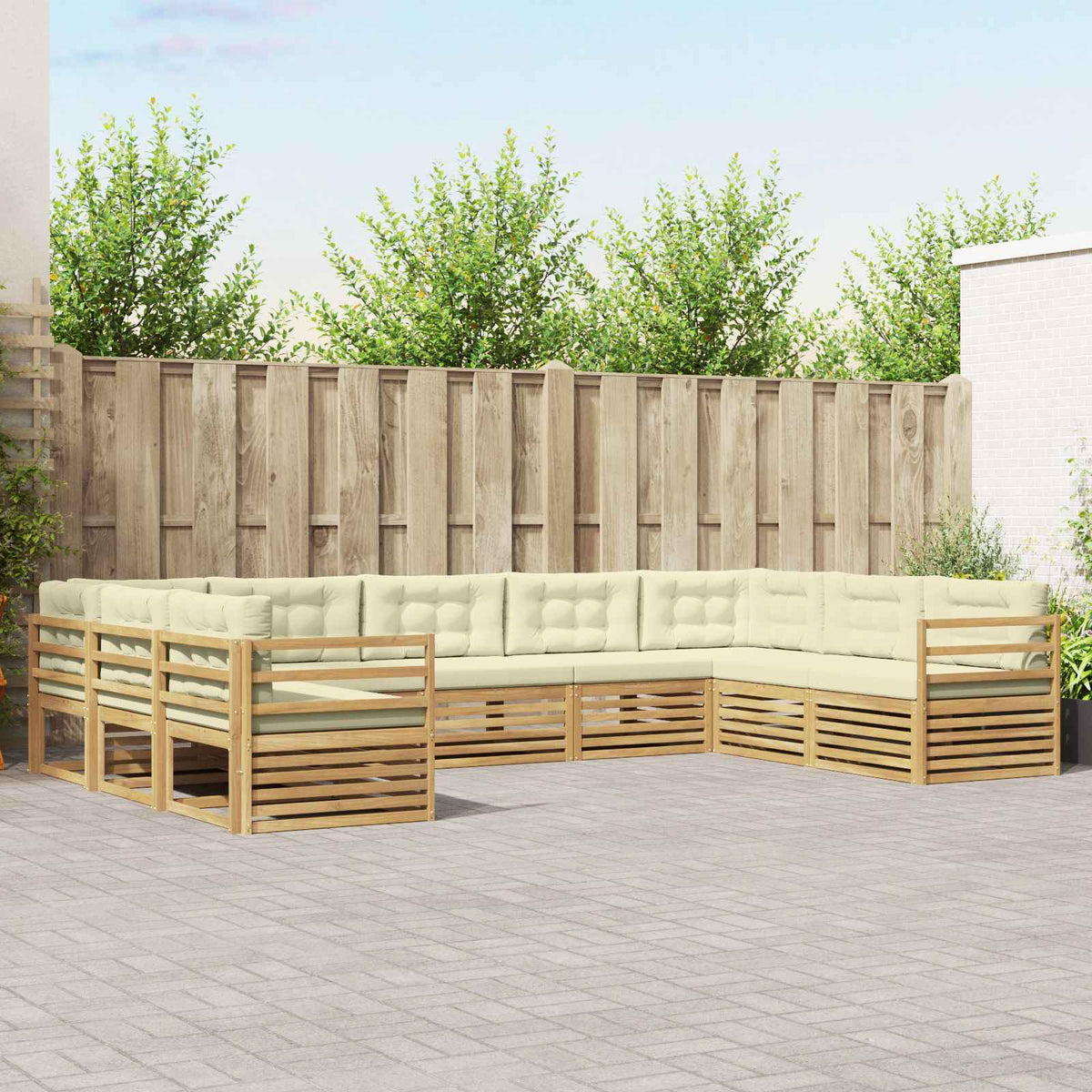 Set vanjskih sofa 9 kom. Bijela i krem Čvrsto drvo akacije