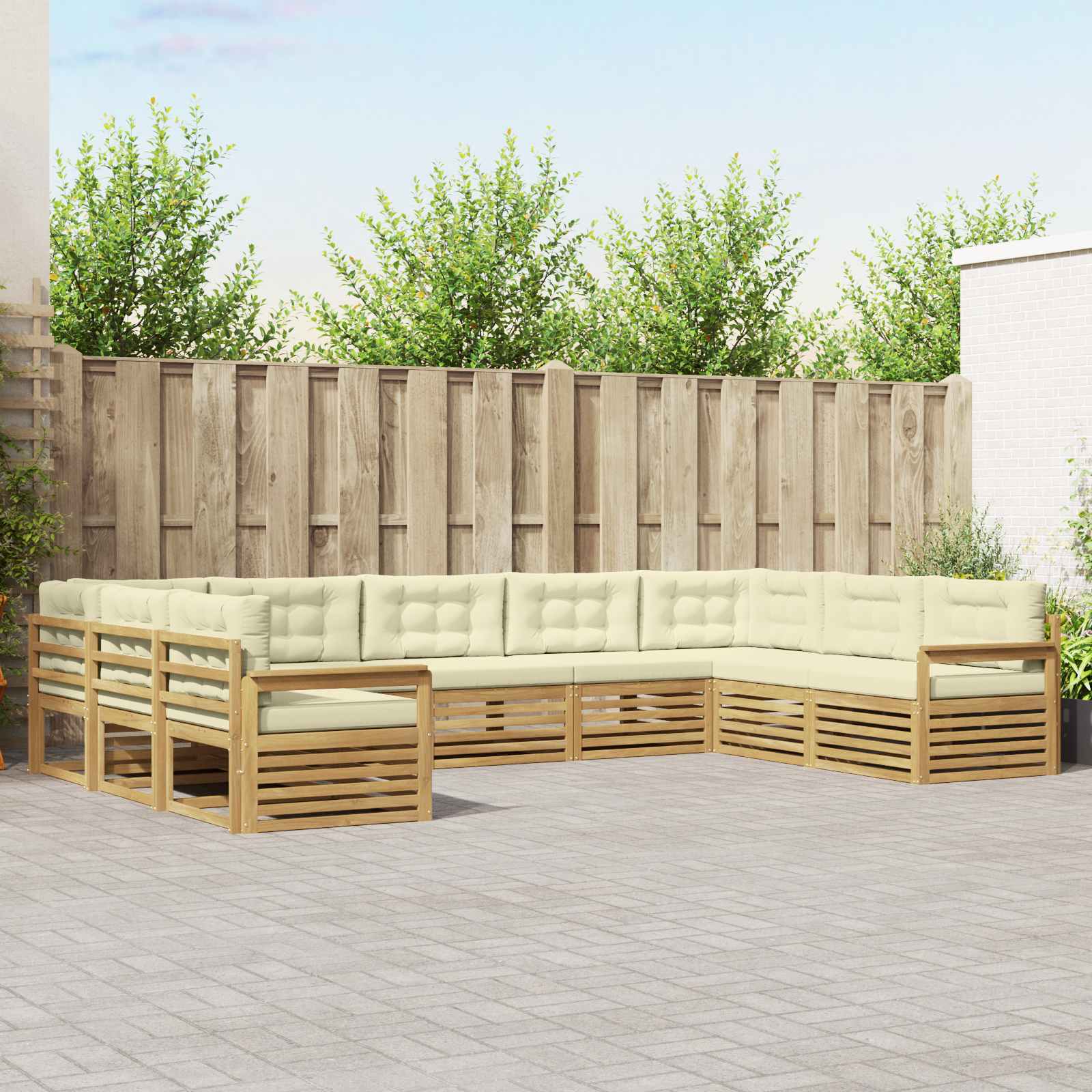 Set vanjskih sofa 9 pcs Bijela i krem Čvrsto drvo akacije