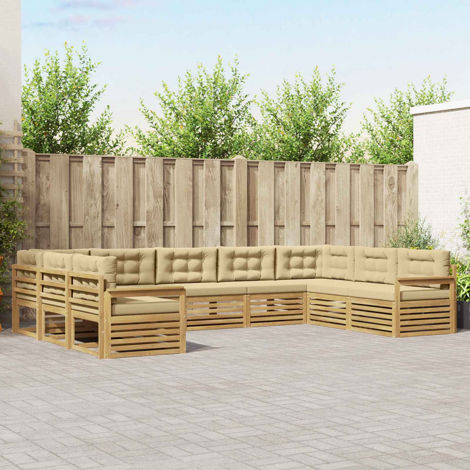 Set vanjskih sofa 9 pcs Bijela i bež Čvrsto drvo akacije