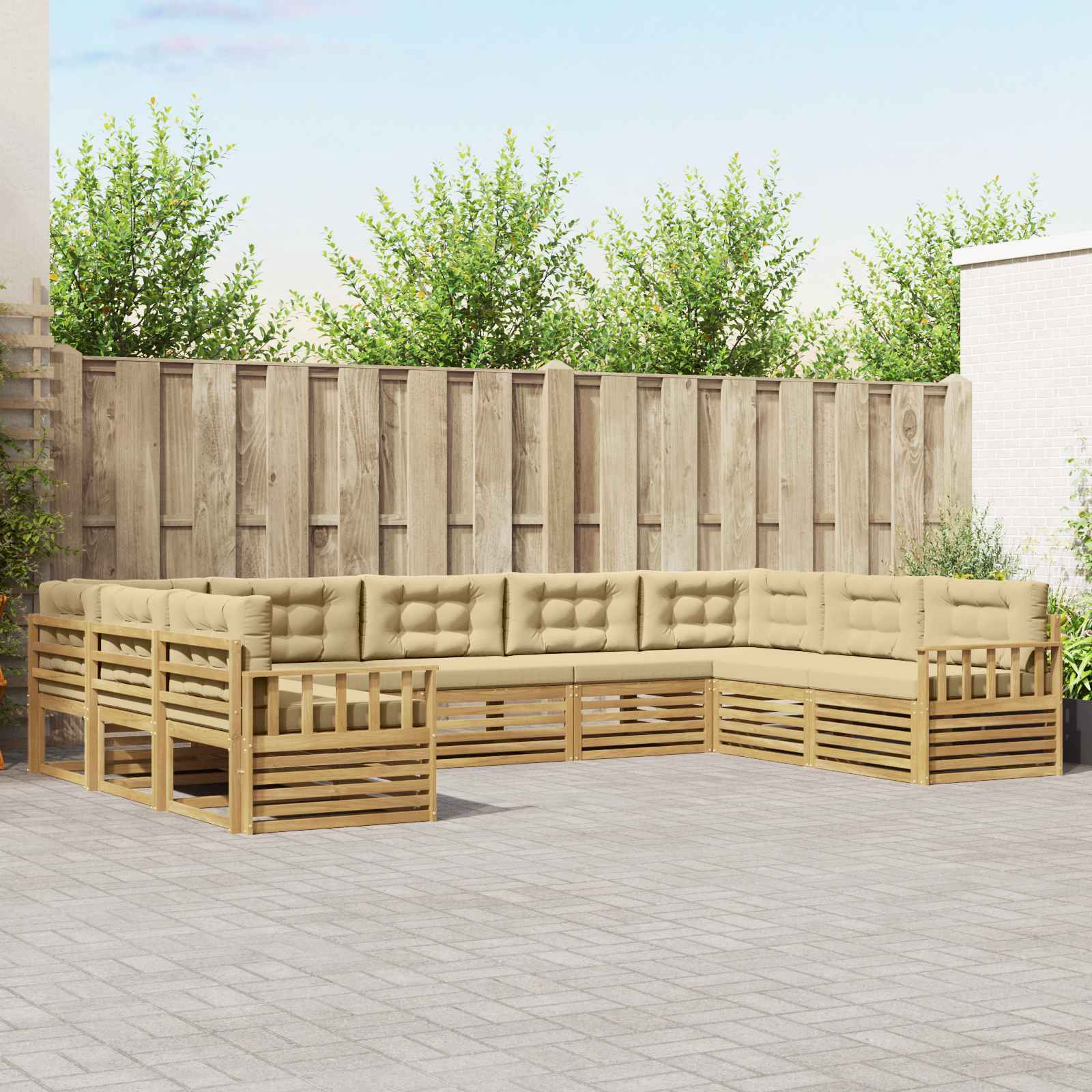 Set vanjskih sofa 9 pcs Bijela i bež Čvrsto drvo akacije