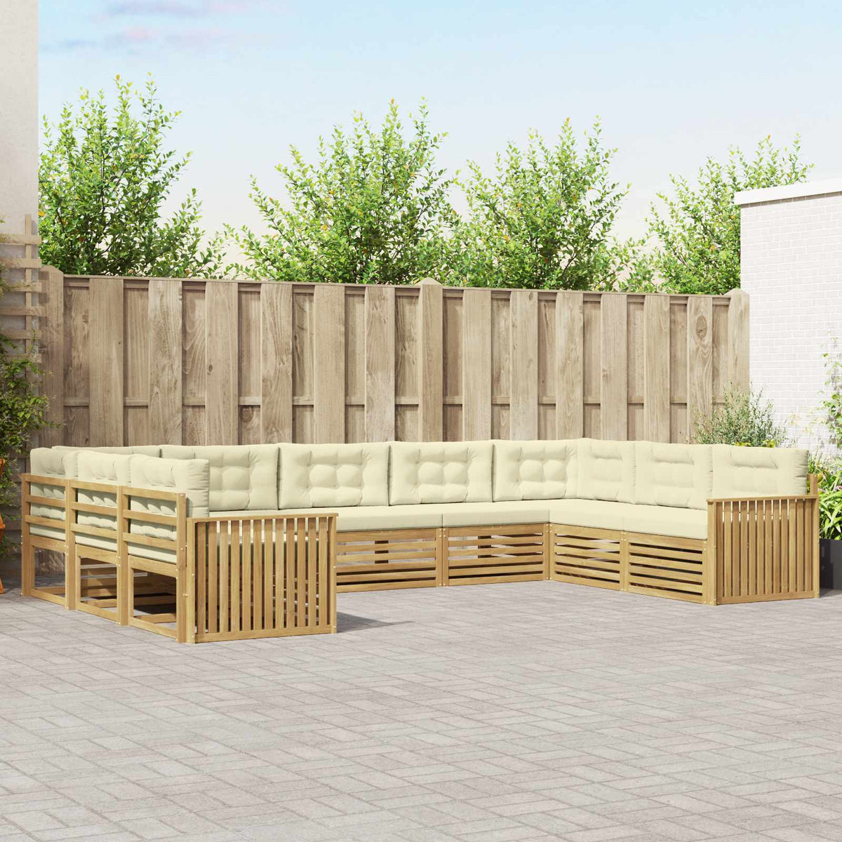 Set vanjskih sofa 9 kom. Bijela i krem Čvrsto drvo akacije