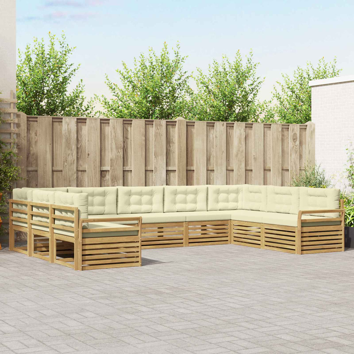 Set vanjskih sofa 9 kom. Bijela i krem Čvrsto drvo akacije