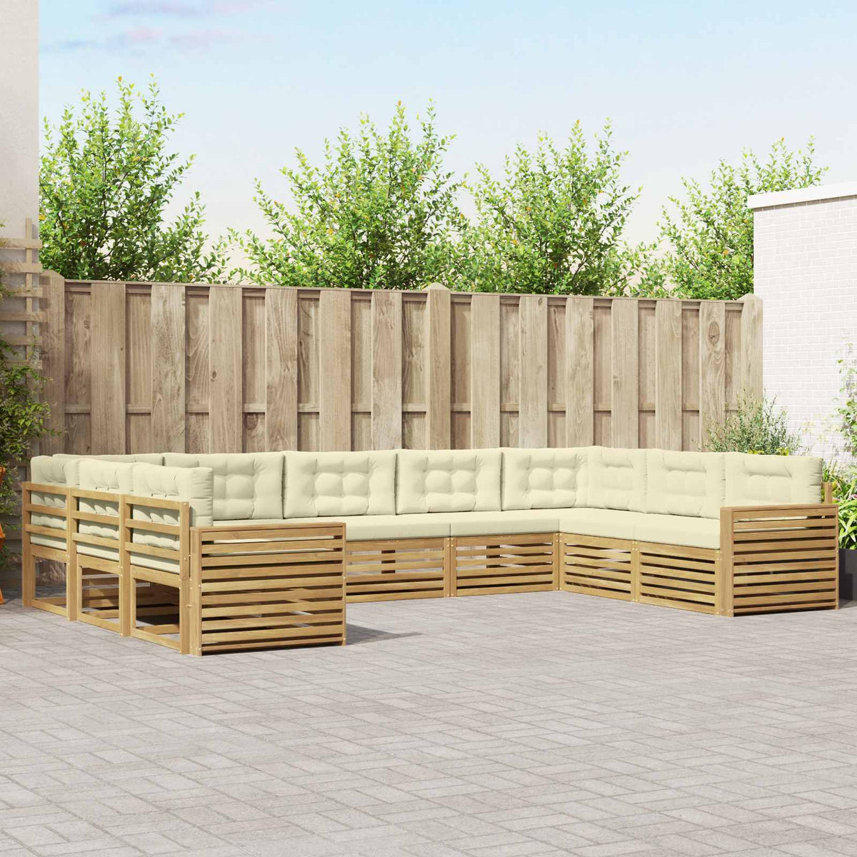 Set vanjskih sofa 9 kom. Bijela i krem Čvrsto drvo akacije