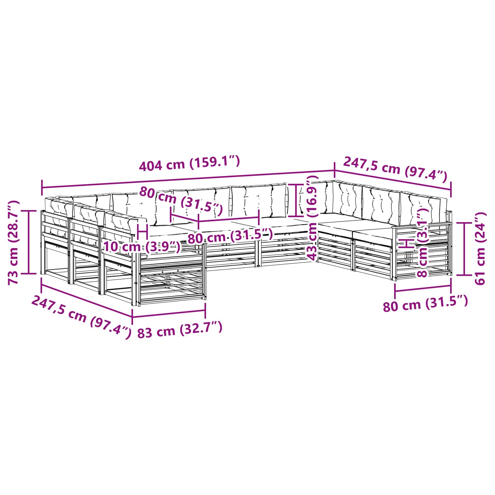 Set vanjskih sofa 9 pcs Bijela i antracit Čvrsto drvo akacije