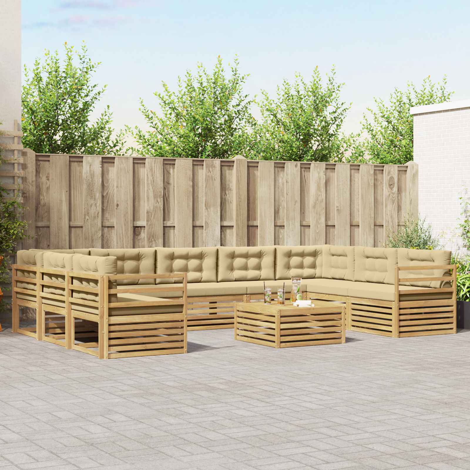 Set vanjskih sofa 10 kom. Bijela i bež Poliester
