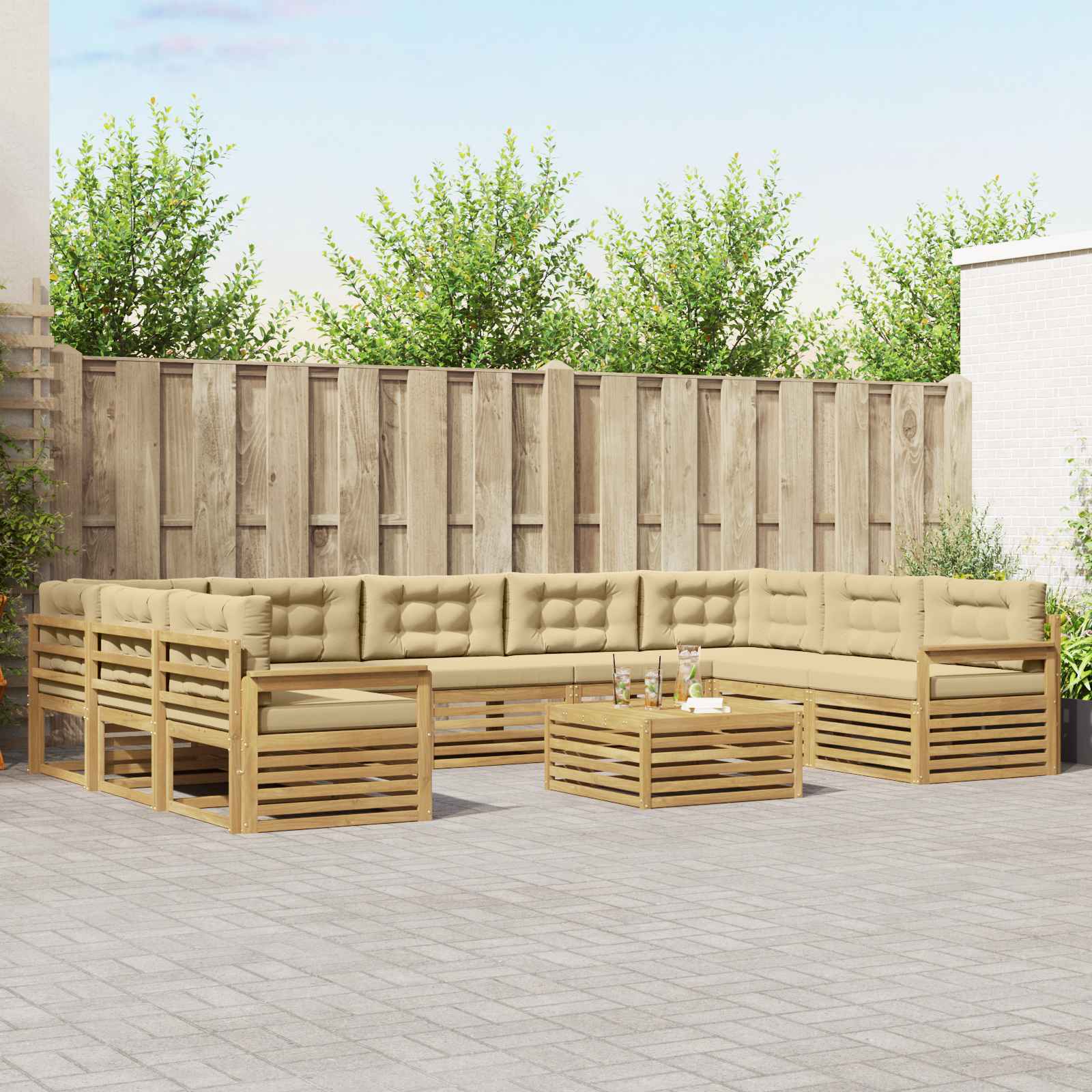 Set vanjskih sofa 10 pcs Bijela i bež Čvrsto drvo akacije