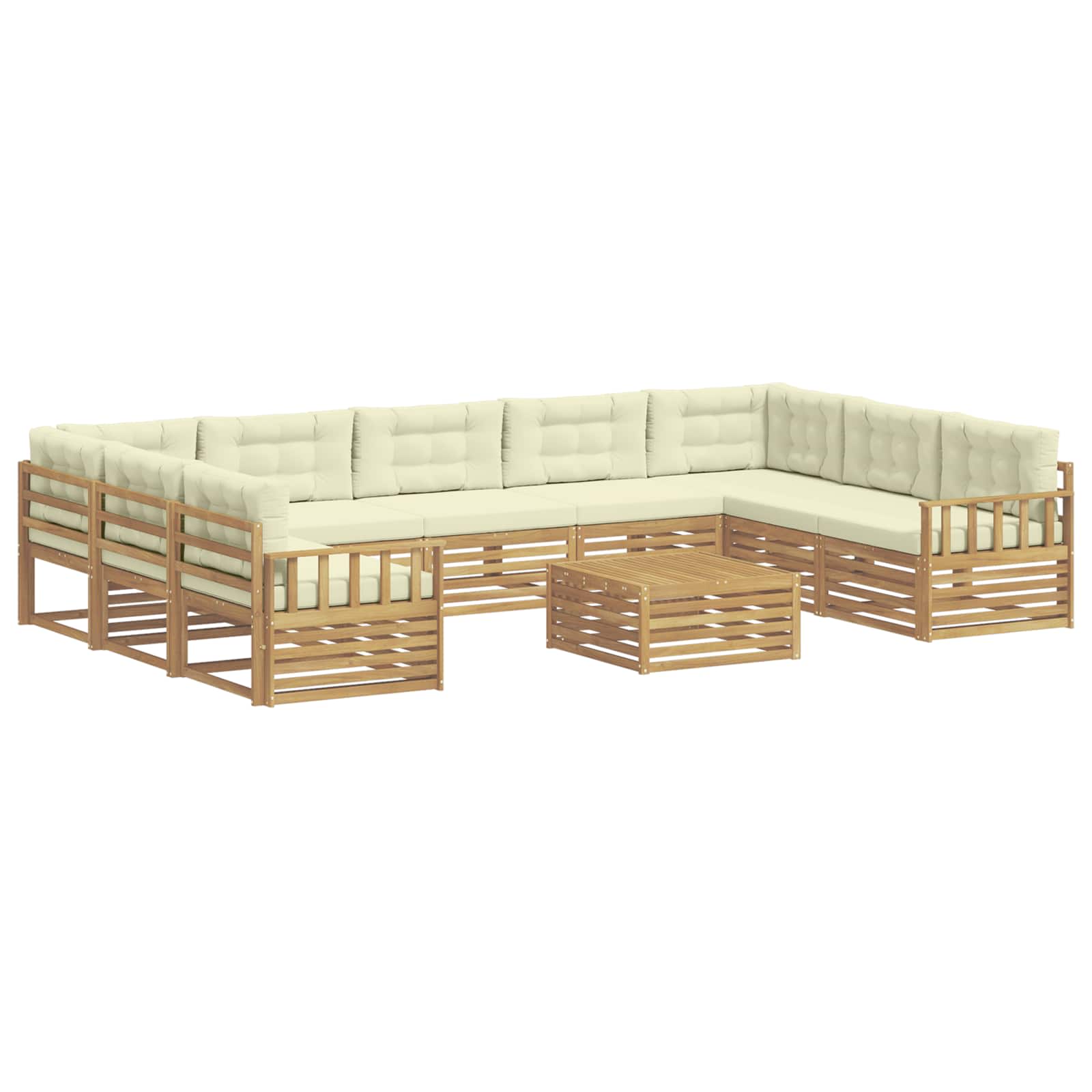 Set vanjskih sofa 10 pcs Bijela i krem Čvrsto drvo akacije