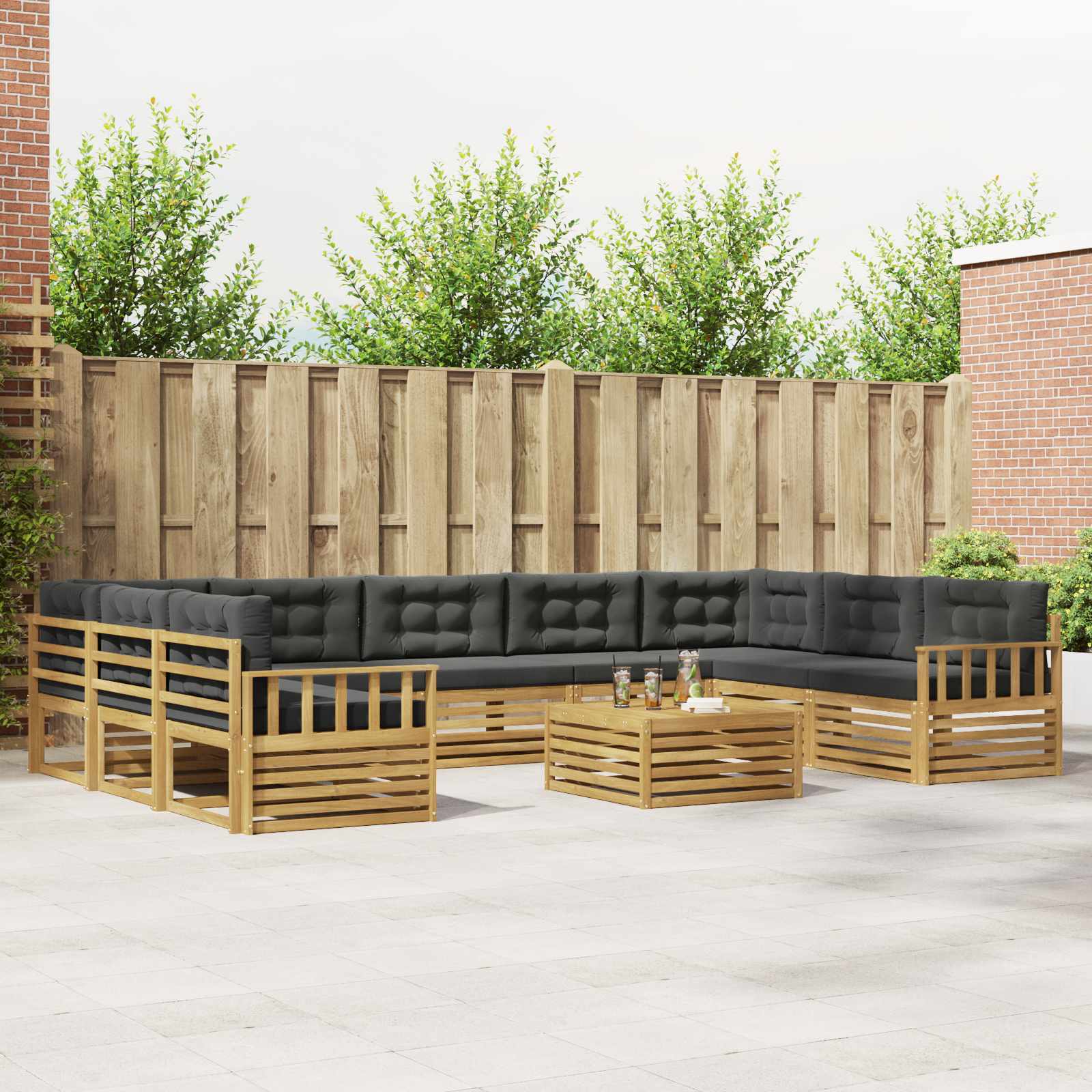Set vanjskih sofa 10 pcs Bijela i antracit Čvrsto drvo akacije